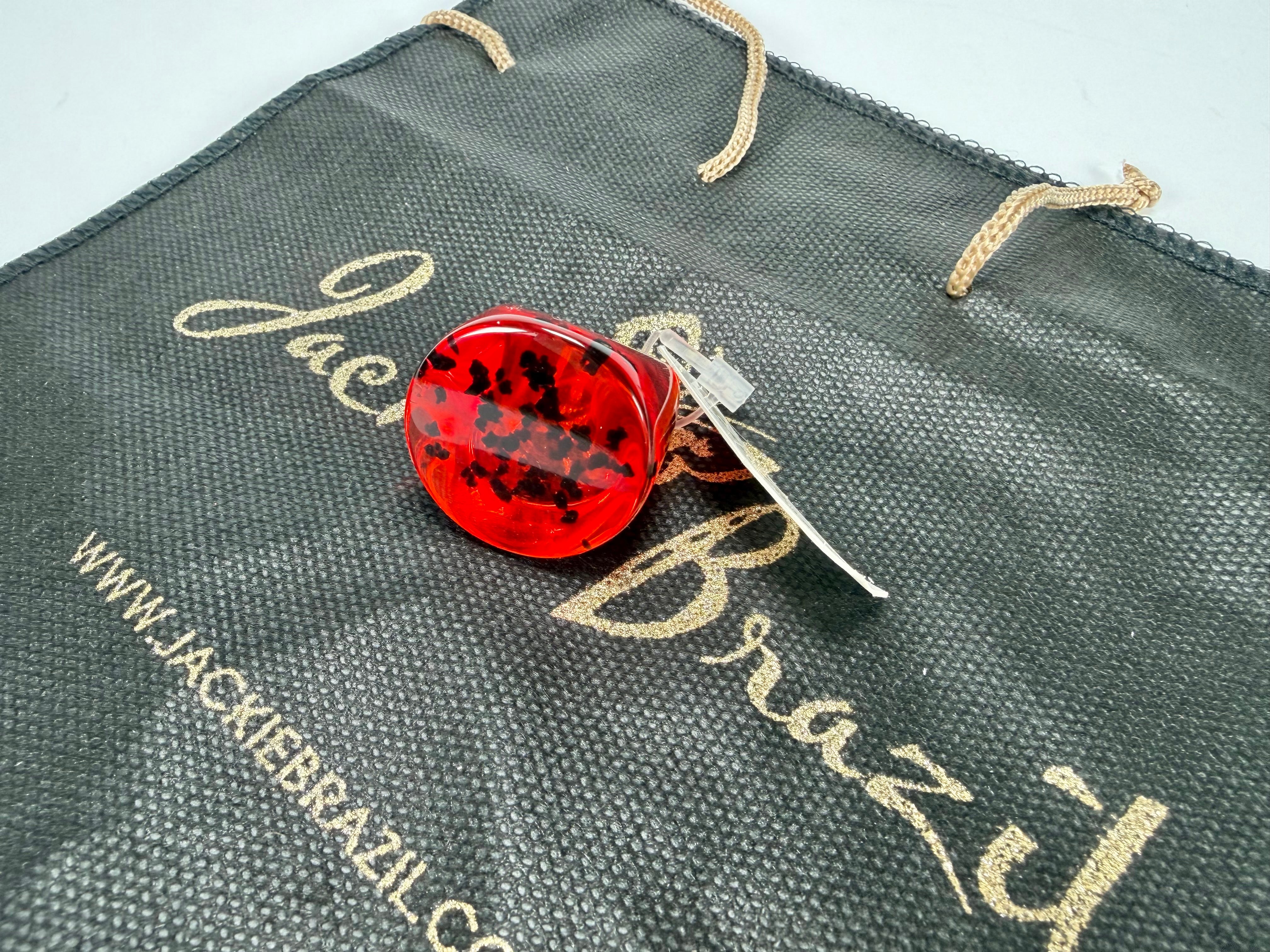 Jackie Brazil "Stomp" Large Round Amber Resin  Ring ( R0360 ) Size UK Q / US 8