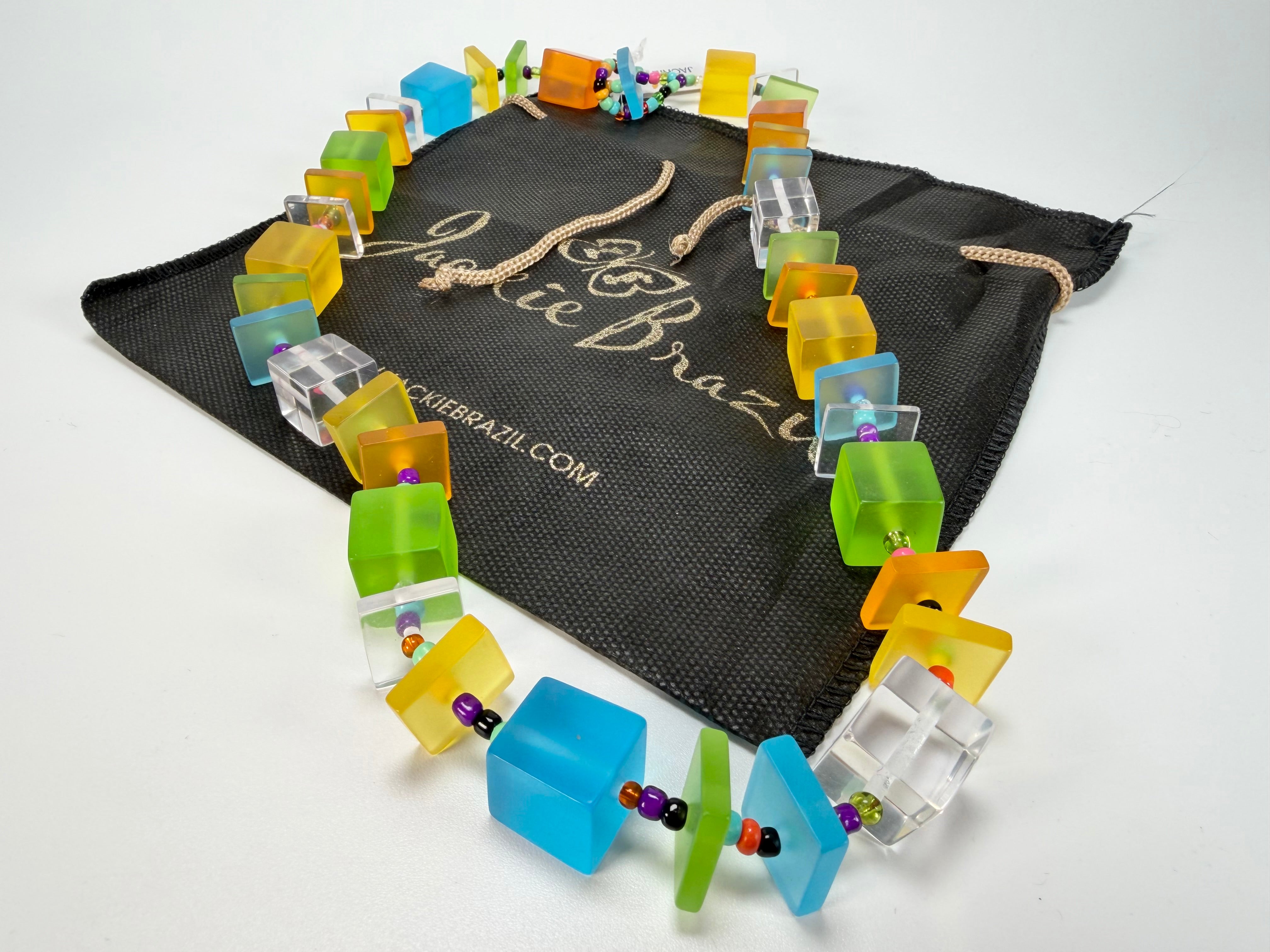 Jackie Brazil "Rome" Transparent Summer Frost Cubes & Squares Mix Colours 75cm Resin Necklace ( N0030 )