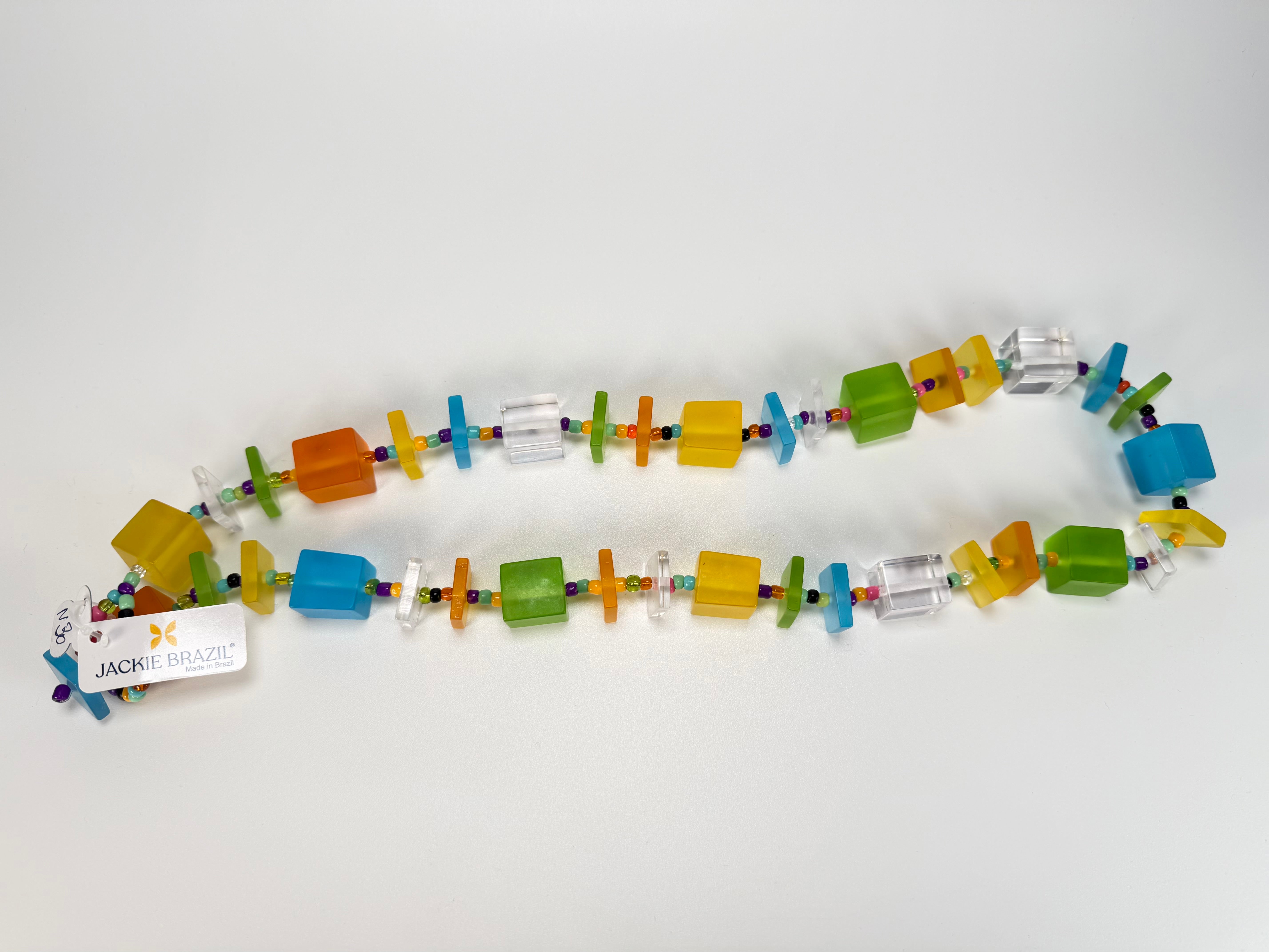 Jackie Brazil "Rome" Transparent Summer Frost Cubes & Squares Mix Colours 75cm Resin Necklace ( N0030 )