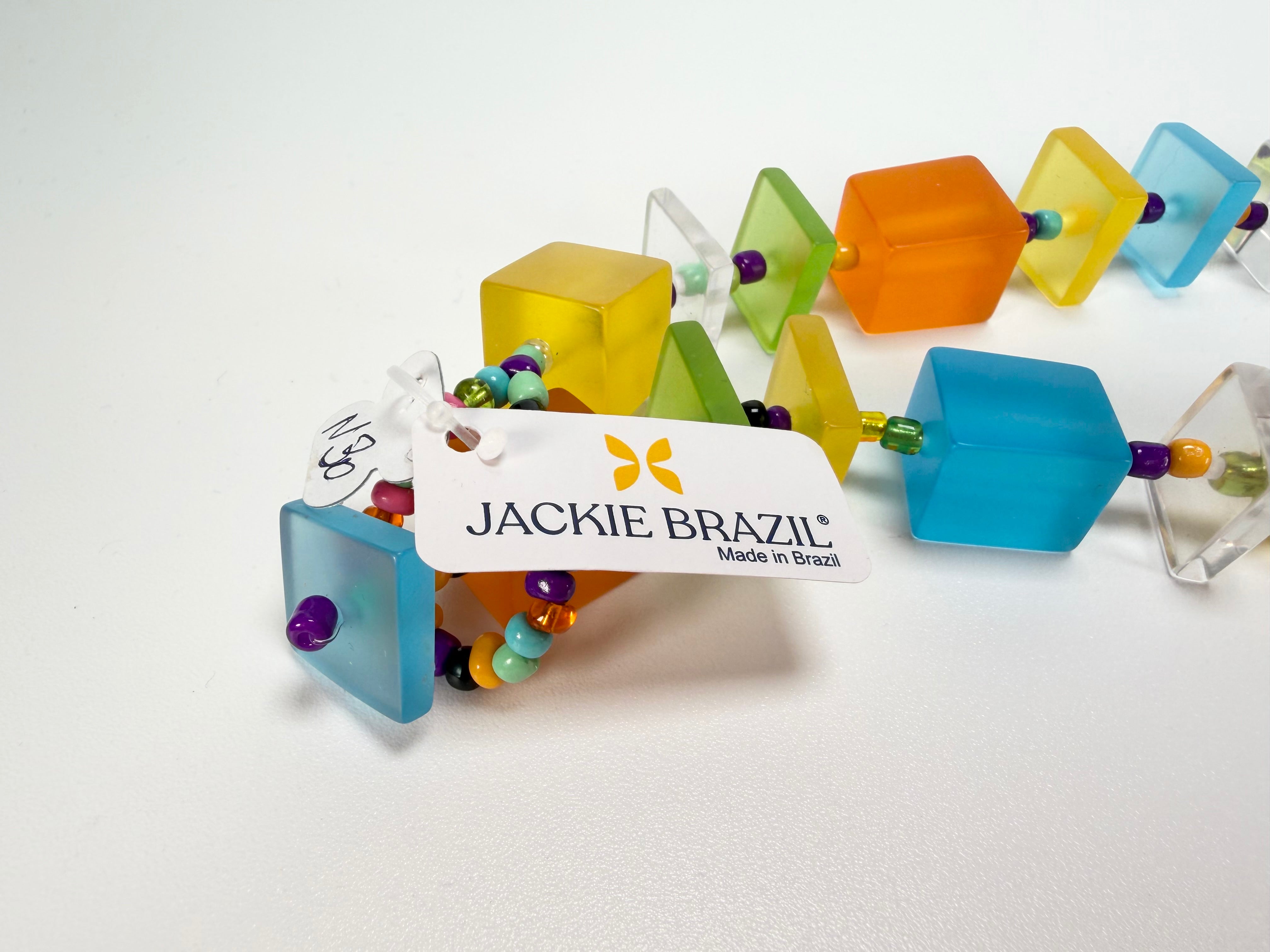 Jackie Brazil "Rome" Transparent Summer Frost Cubes & Squares Mix Colours 75cm Resin Necklace ( N0030 )