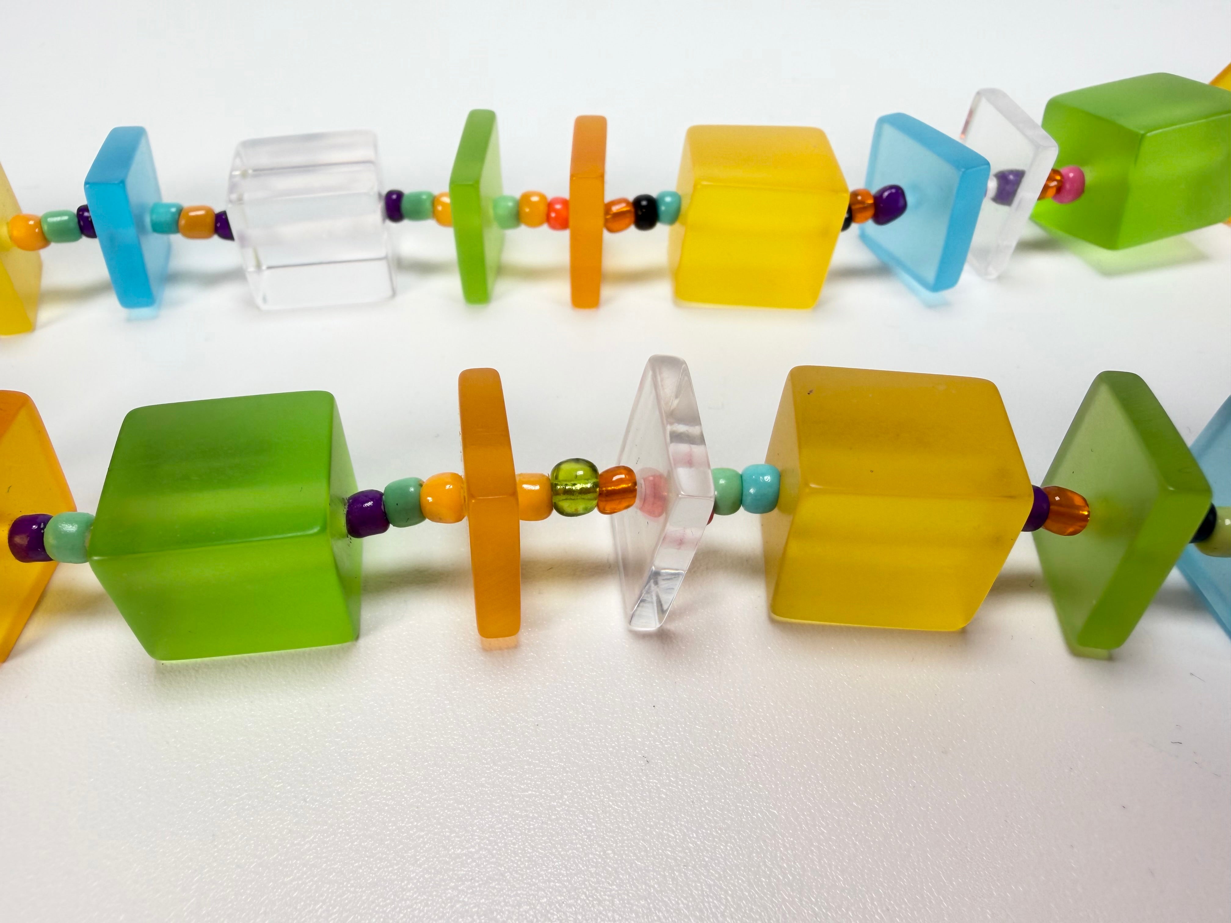 Jackie Brazil "Rome" Transparent Summer Frost Cubes & Squares Mix Colours 75cm Resin Necklace ( N0030 )