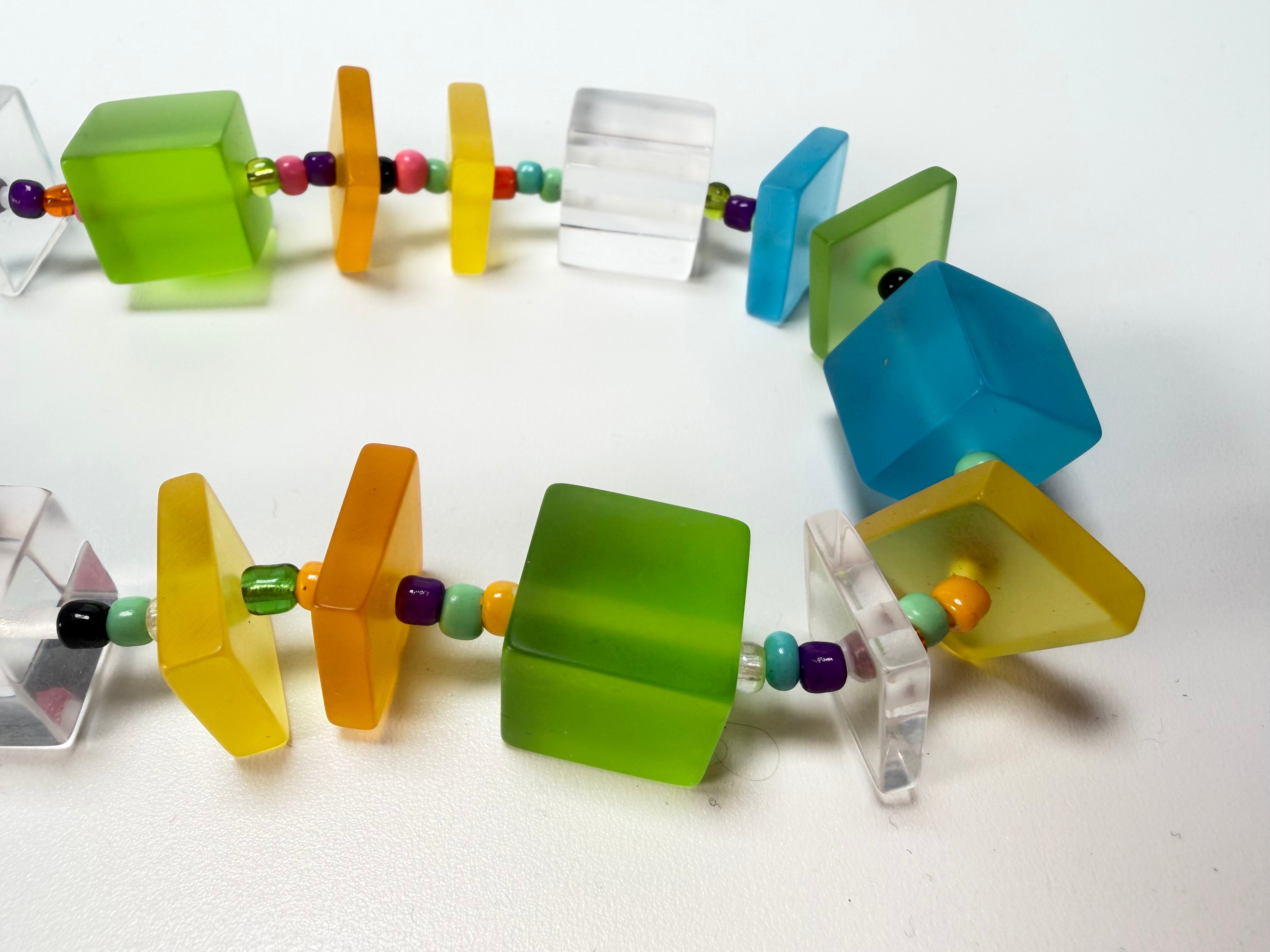 Jackie Brazil "Rome" Transparent Summer Frost Cubes & Squares Mix Colours 75cm Resin Necklace ( N0030 )