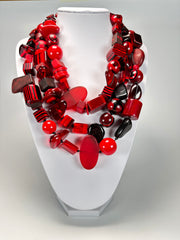 Jackie Brazil "Indiana" 3 Strand Multi-Bead Red Resin Necklace ( N0043 )