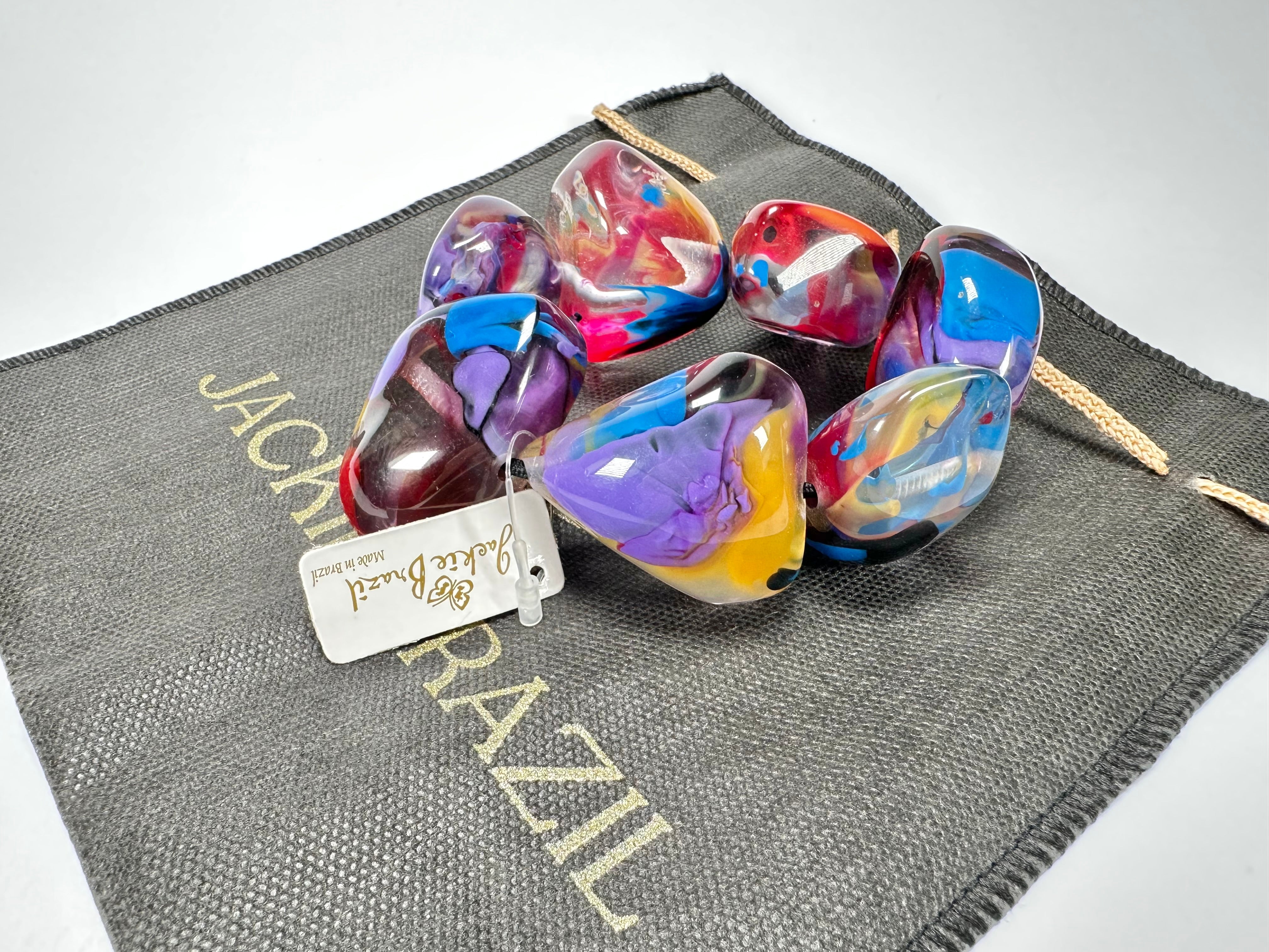Jackie Brazil "Vesubio" Large Cusco Stones Purple Marble Elasticated Bracelet ( B1613 )