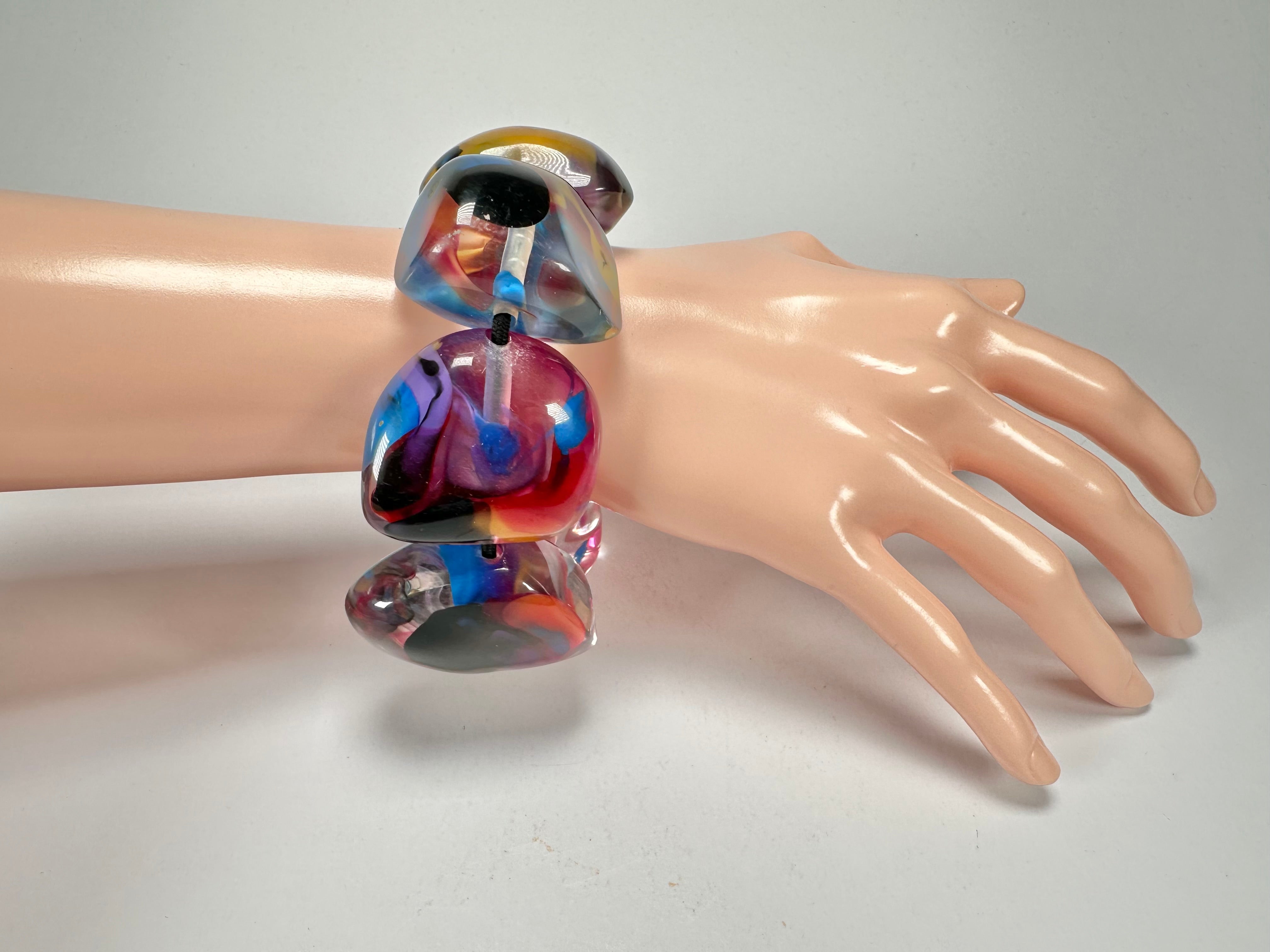 Jackie Brazil "Vesubio" Large Cusco Stones Purple Marble Elasticated Bracelet ( B1613 )