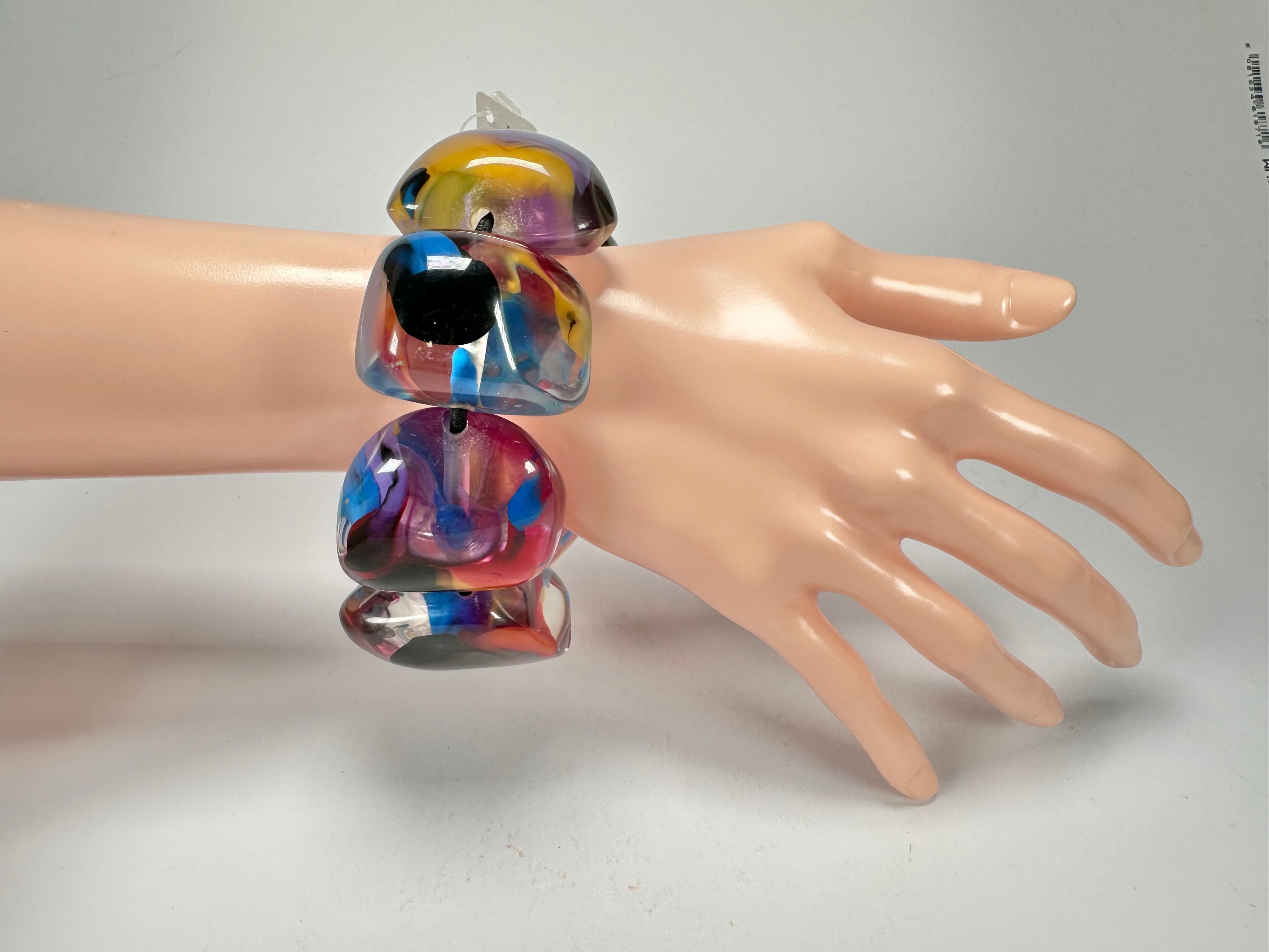 Jackie Brazil "Vesubio" Large Cusco Stones Purple Marble Elasticated Bracelet ( B1613 )