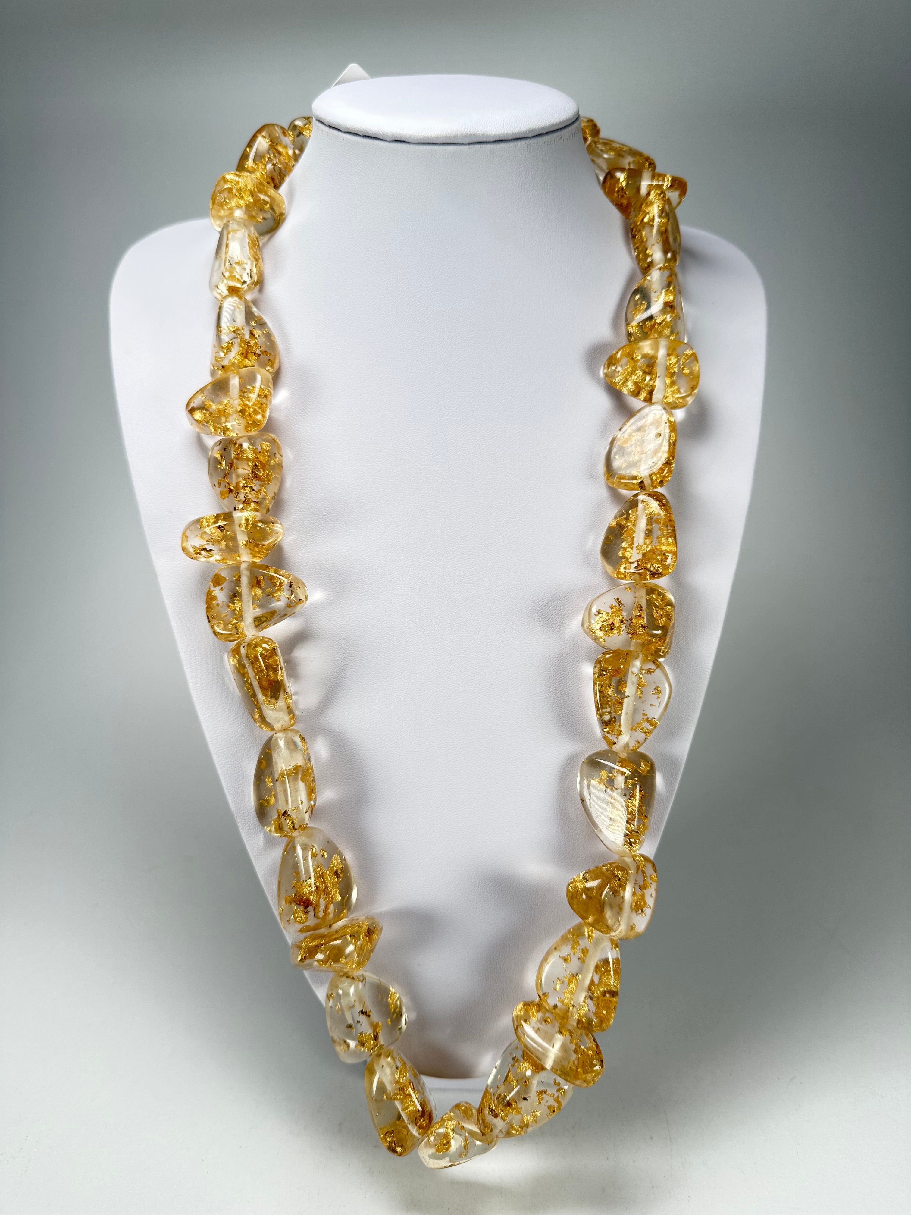 Jackie Brazil "Diamonds" Gold Flakes Flintstone Bone 80cm Necklace ( N0080 )