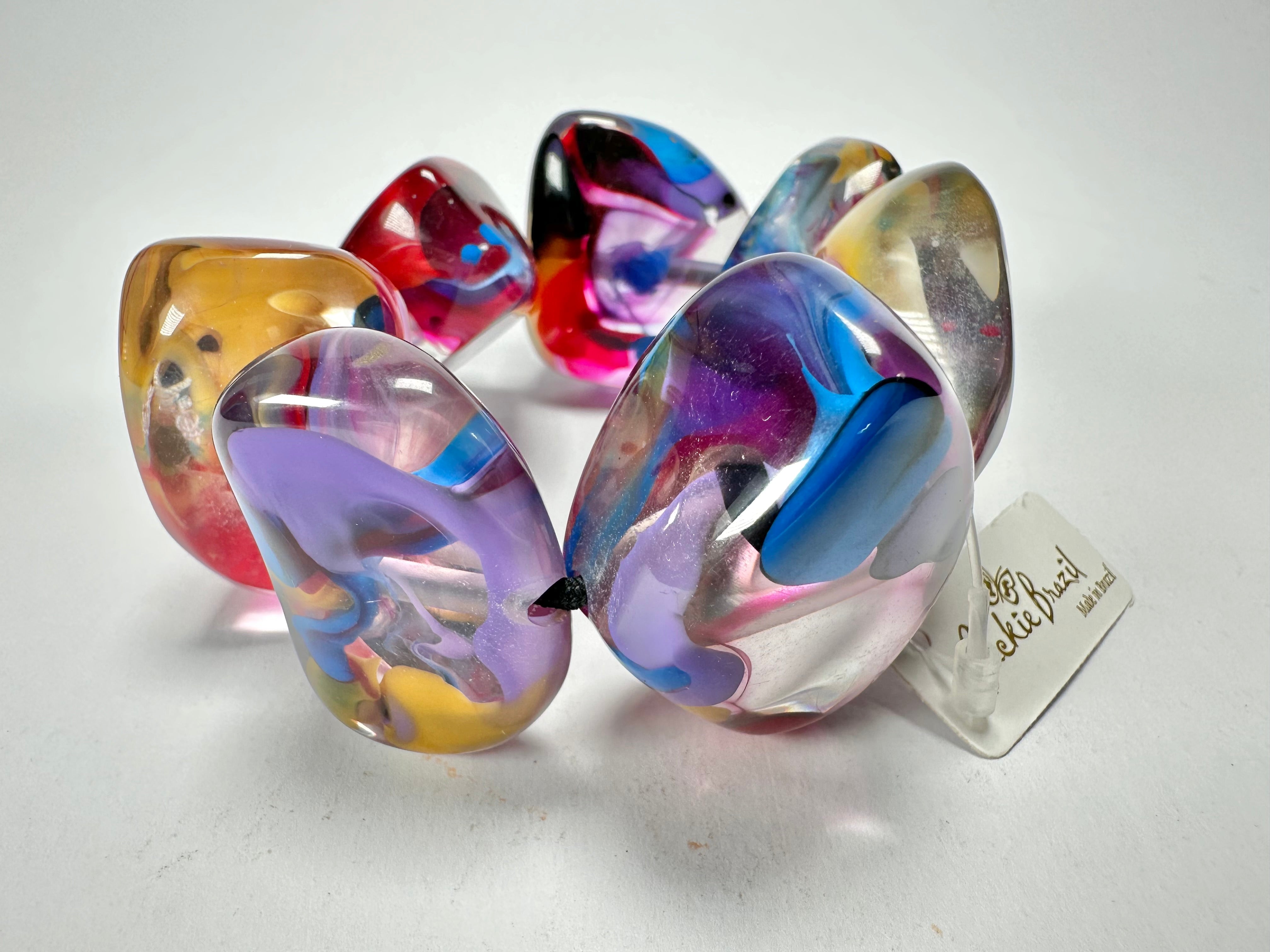 Jackie Brazil "Vesubio" Large Cusco Stones Purple Marble Elasticated Bracelet ( B1613 )