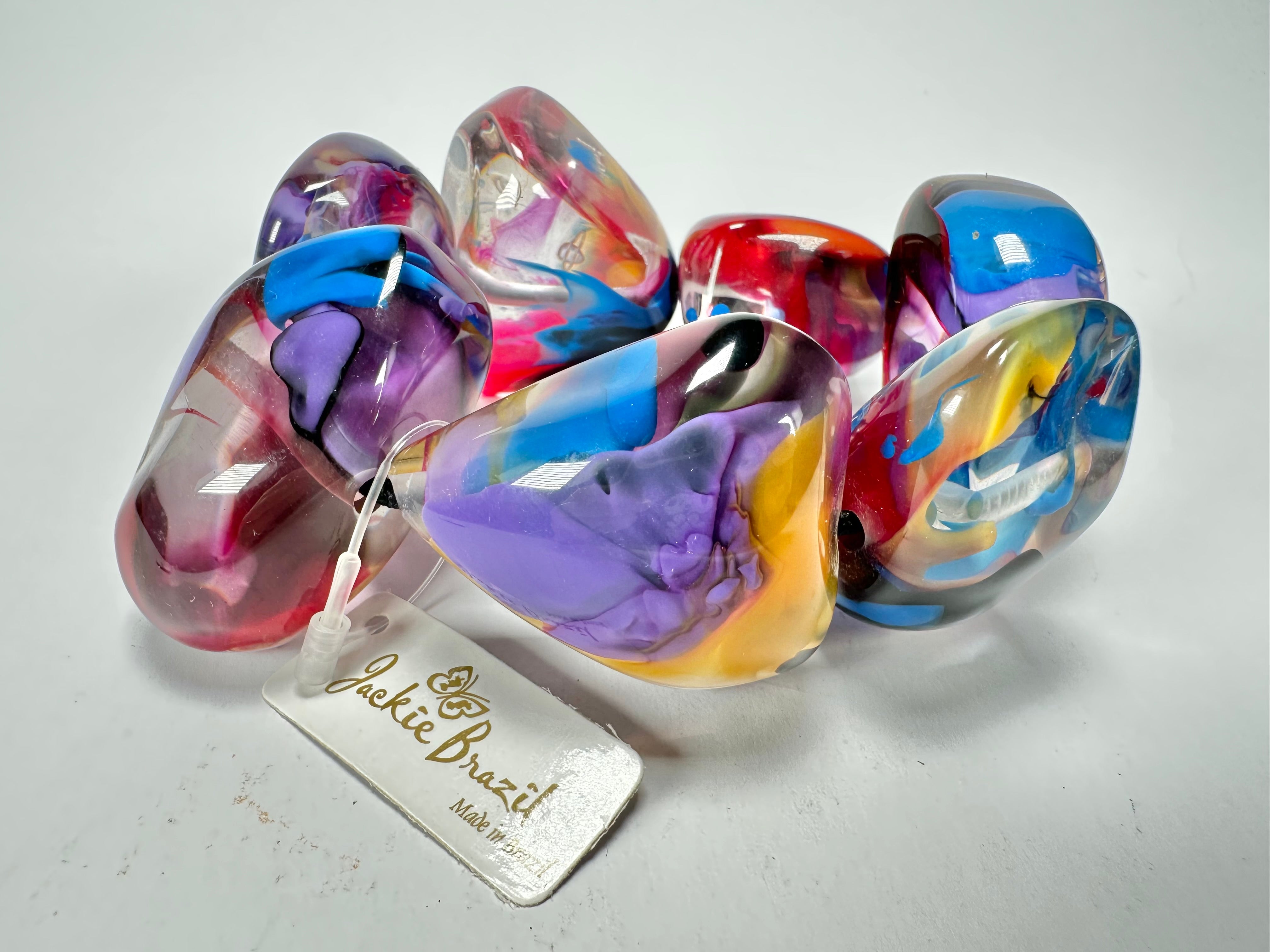 Jackie Brazil "Vesubio" Large Cusco Stones Purple Marble Elasticated Bracelet ( B1613 )
