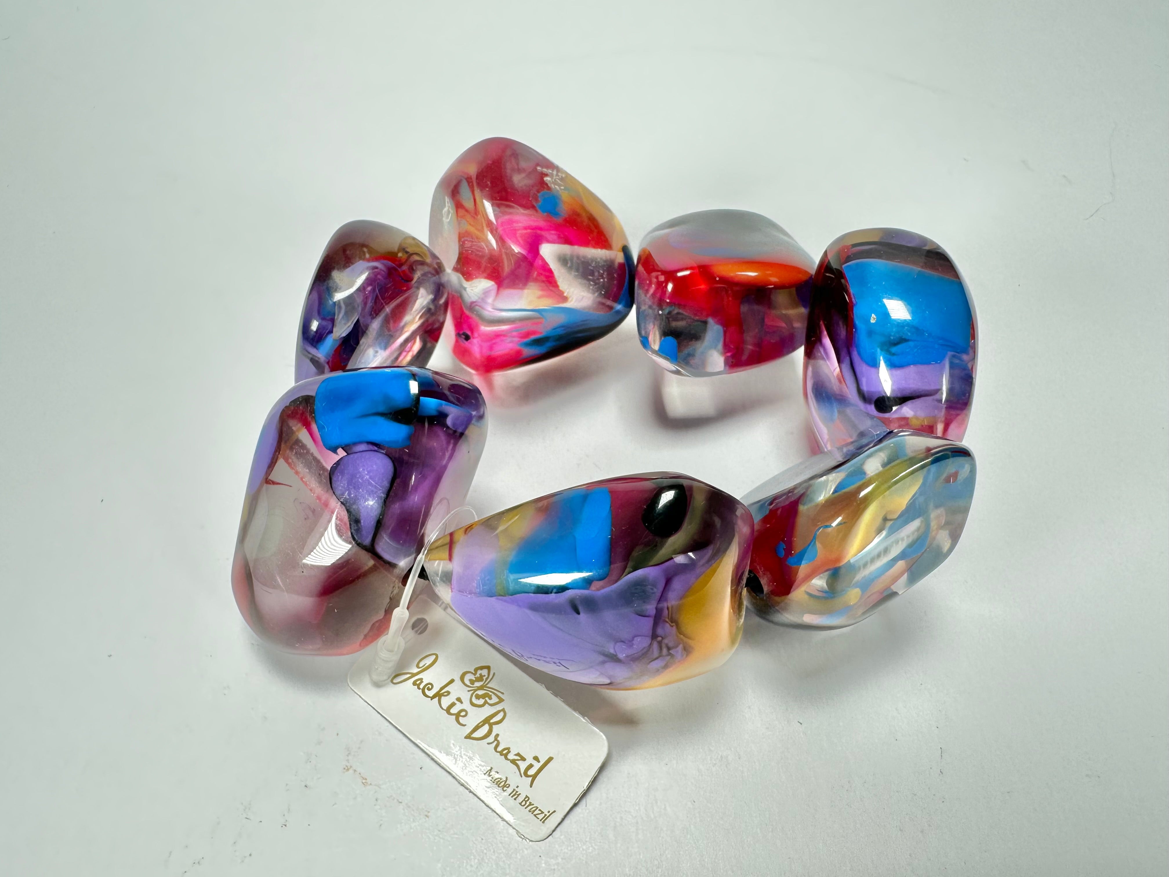 Jackie Brazil "Vesubio" Large Cusco Stones Purple Marble Elasticated Bracelet ( B1613 )