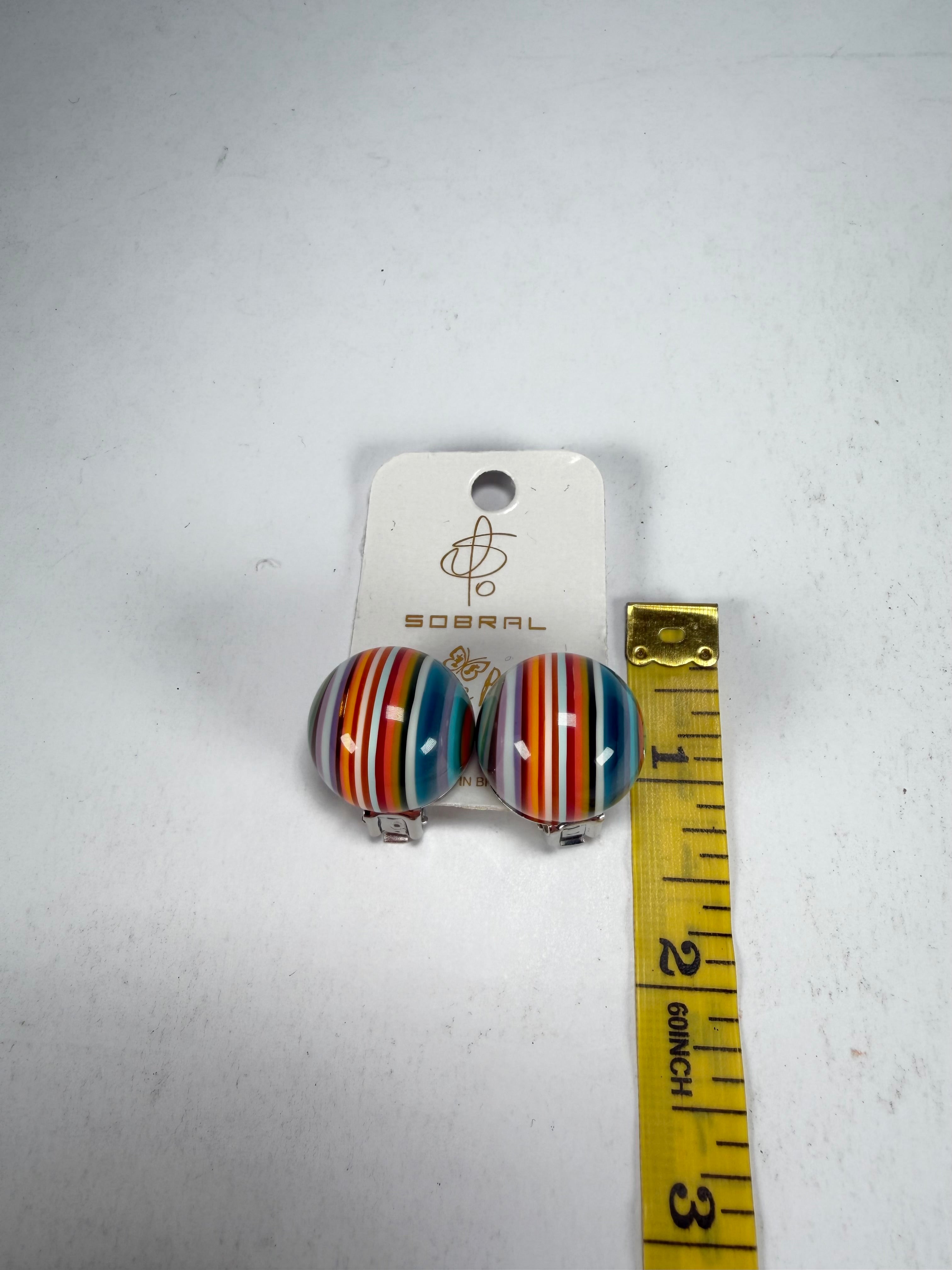 Jackie Brazil "Liquorice Stripes" Round Balls Clip On Resin Earrings ( E1337 )