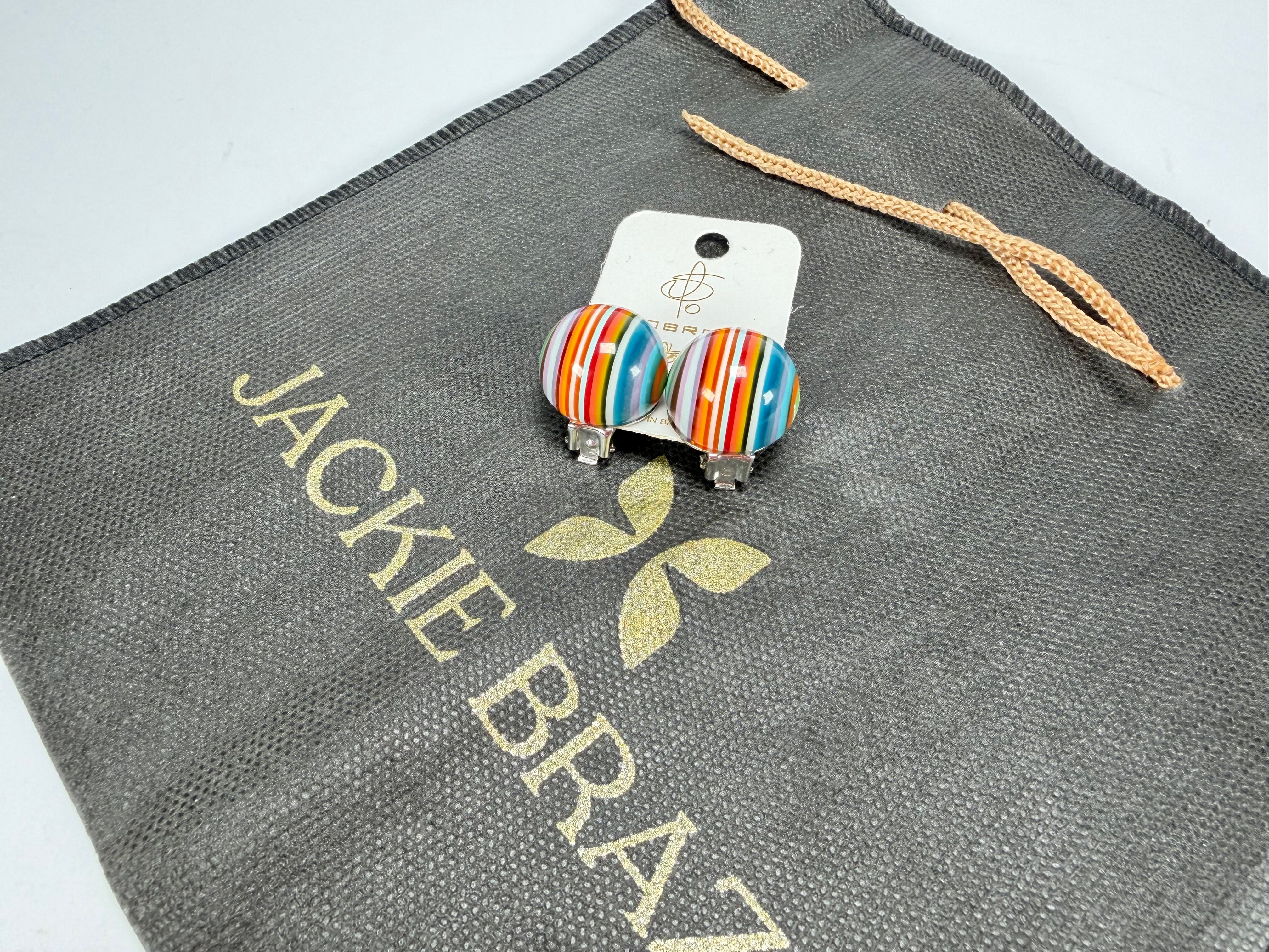 Jackie Brazil "Liquorice Stripes" Round Balls Clip On Resin Earrings ( E1337 )