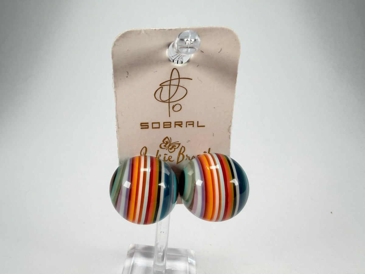 Jackie Brazil "Liquorice Stripes" Round Balls Clip On Resin Earrings ( E1337 )