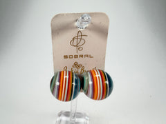 Jackie Brazil "Liquorice Stripes" Round Balls Clip On Resin Earrings ( E1337 )