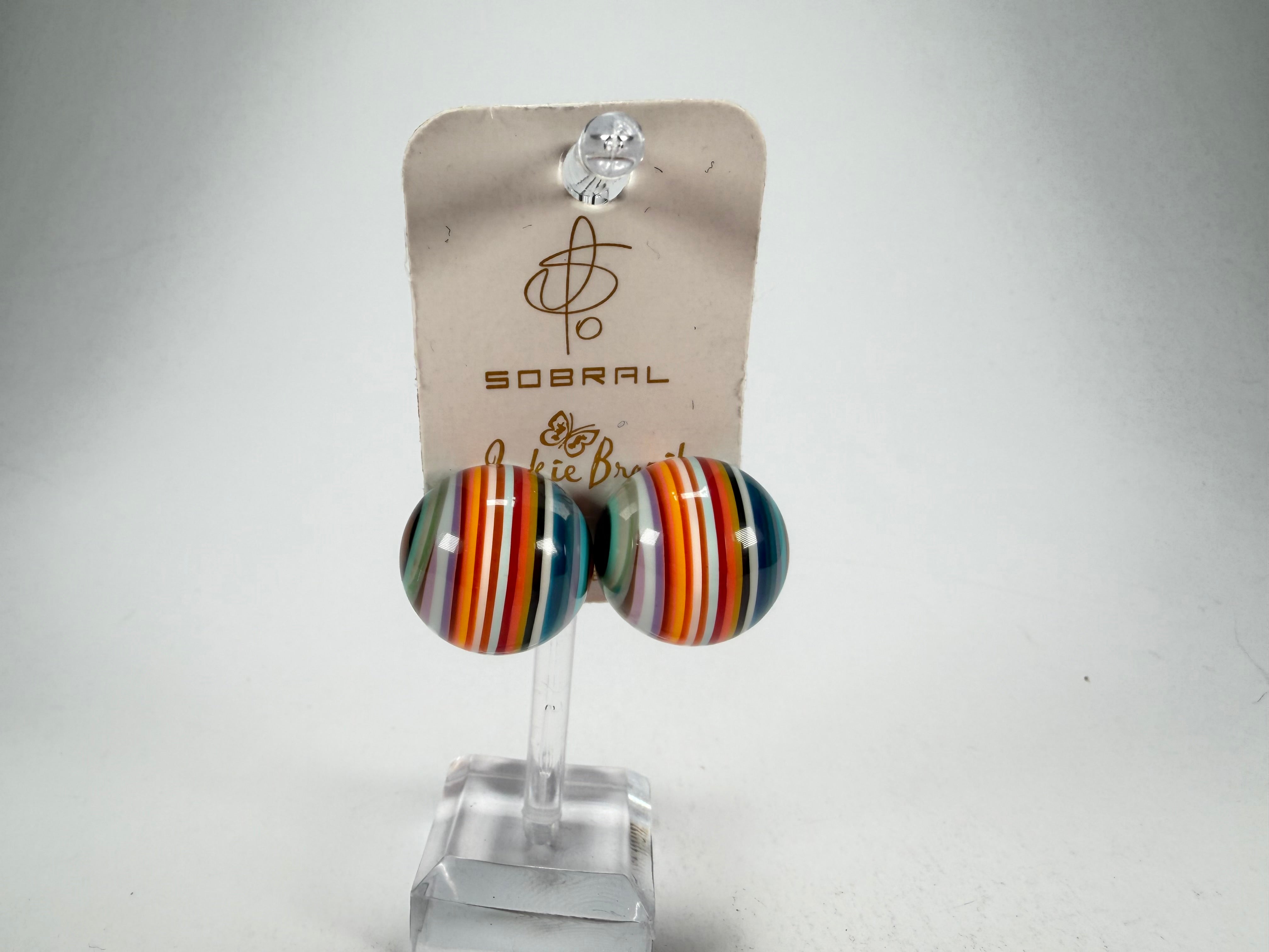 Jackie Brazil "Liquorice Stripes" Round Balls Clip On Resin Earrings ( E1337 )