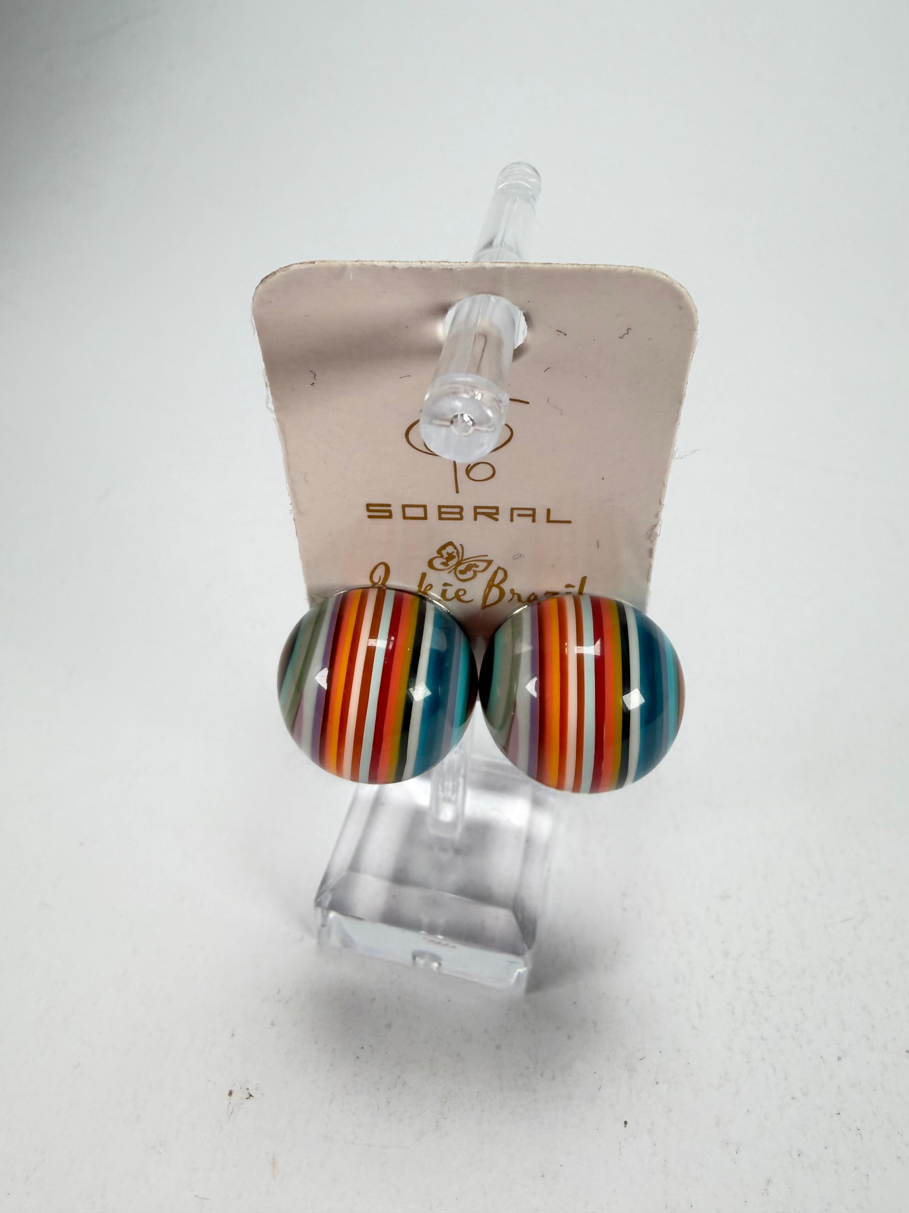 Jackie Brazil "Liquorice Stripes" Round Balls Clip On Resin Earrings ( E1337 )