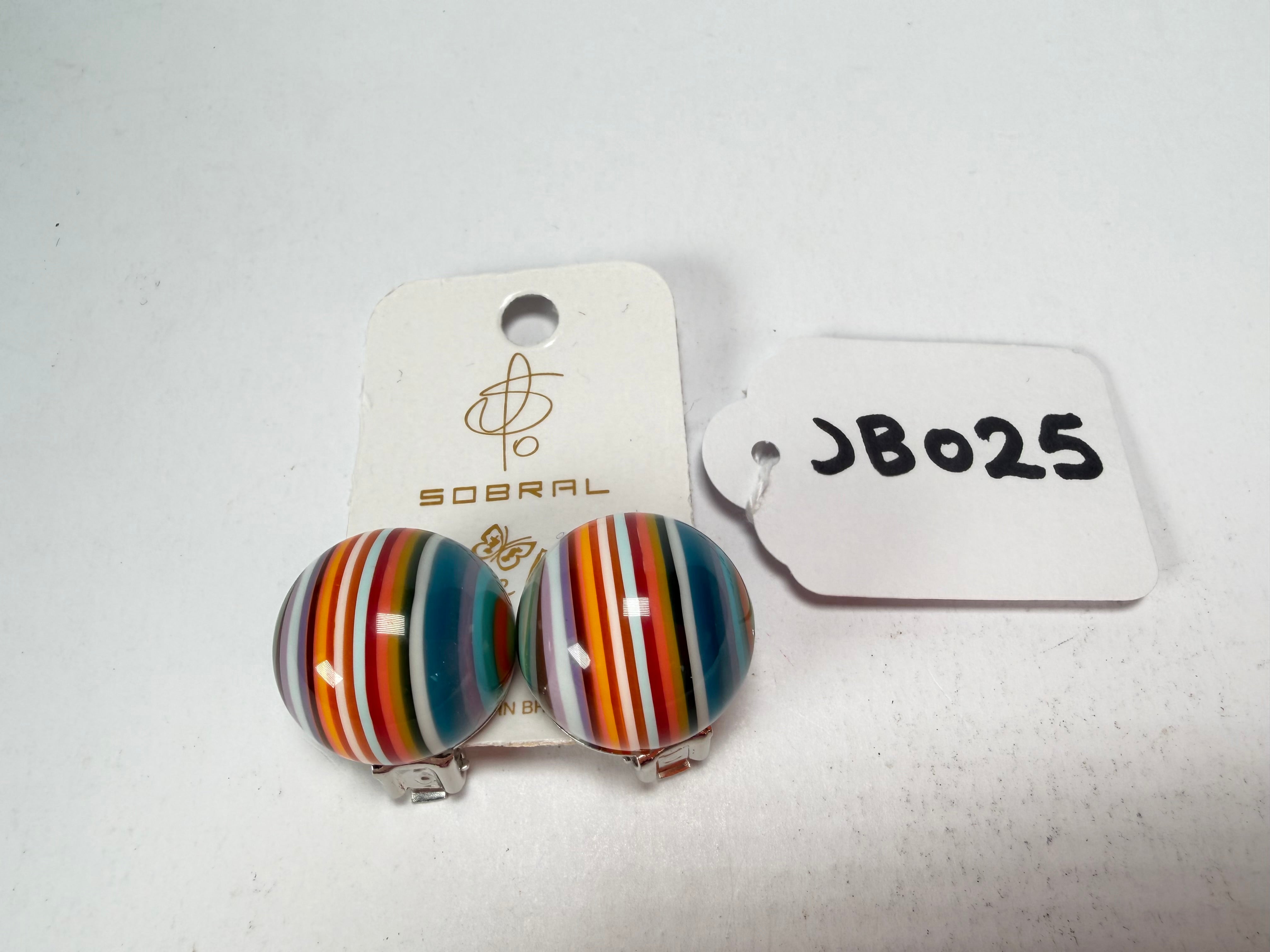 Jackie Brazil "Liquorice Stripes" Round Balls Clip On Resin Earrings ( E1337 )
