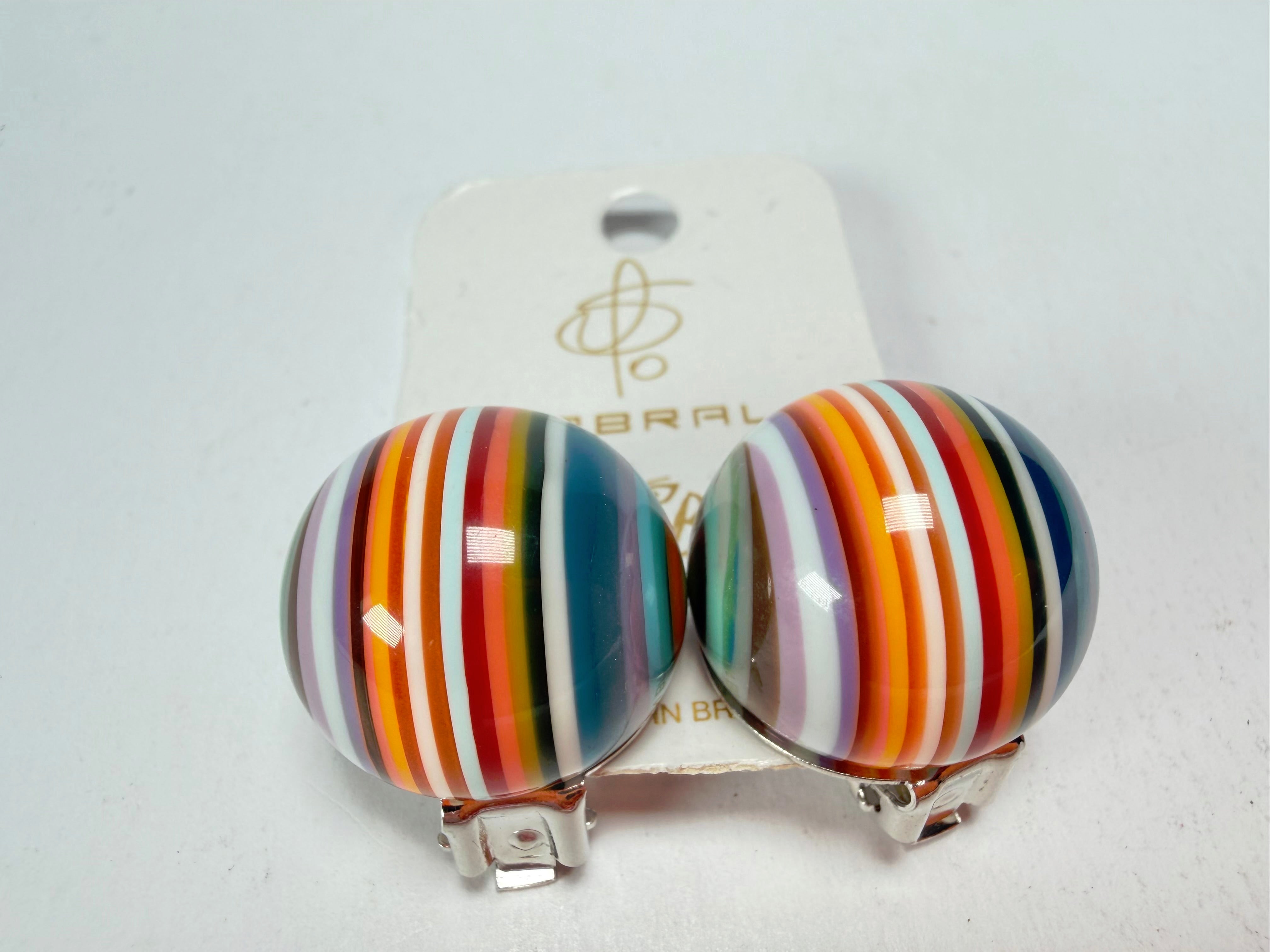 Jackie Brazil "Liquorice Stripes" Round Balls Clip On Resin Earrings ( E1337 )
