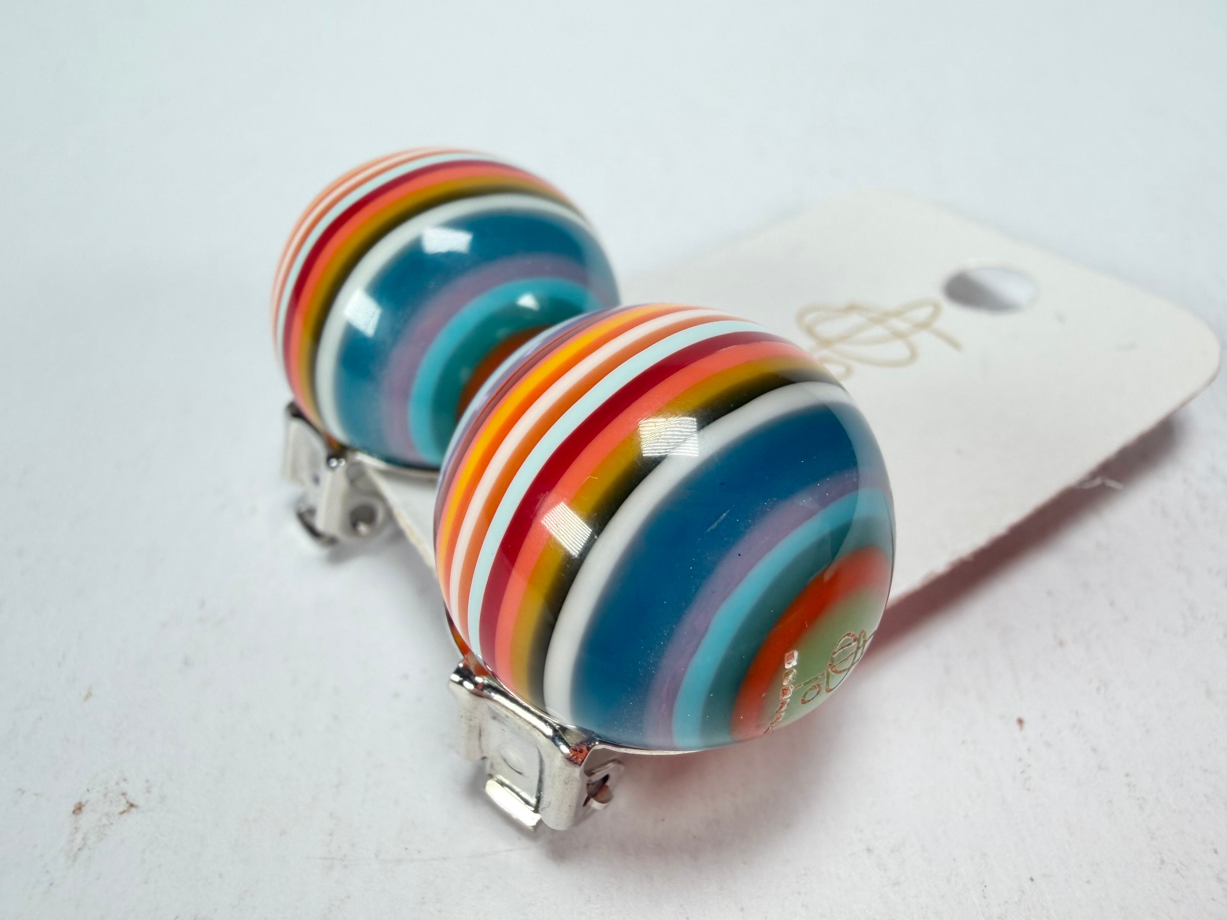 Jackie Brazil "Liquorice Stripes" Round Balls Clip On Resin Earrings ( E1337 )
