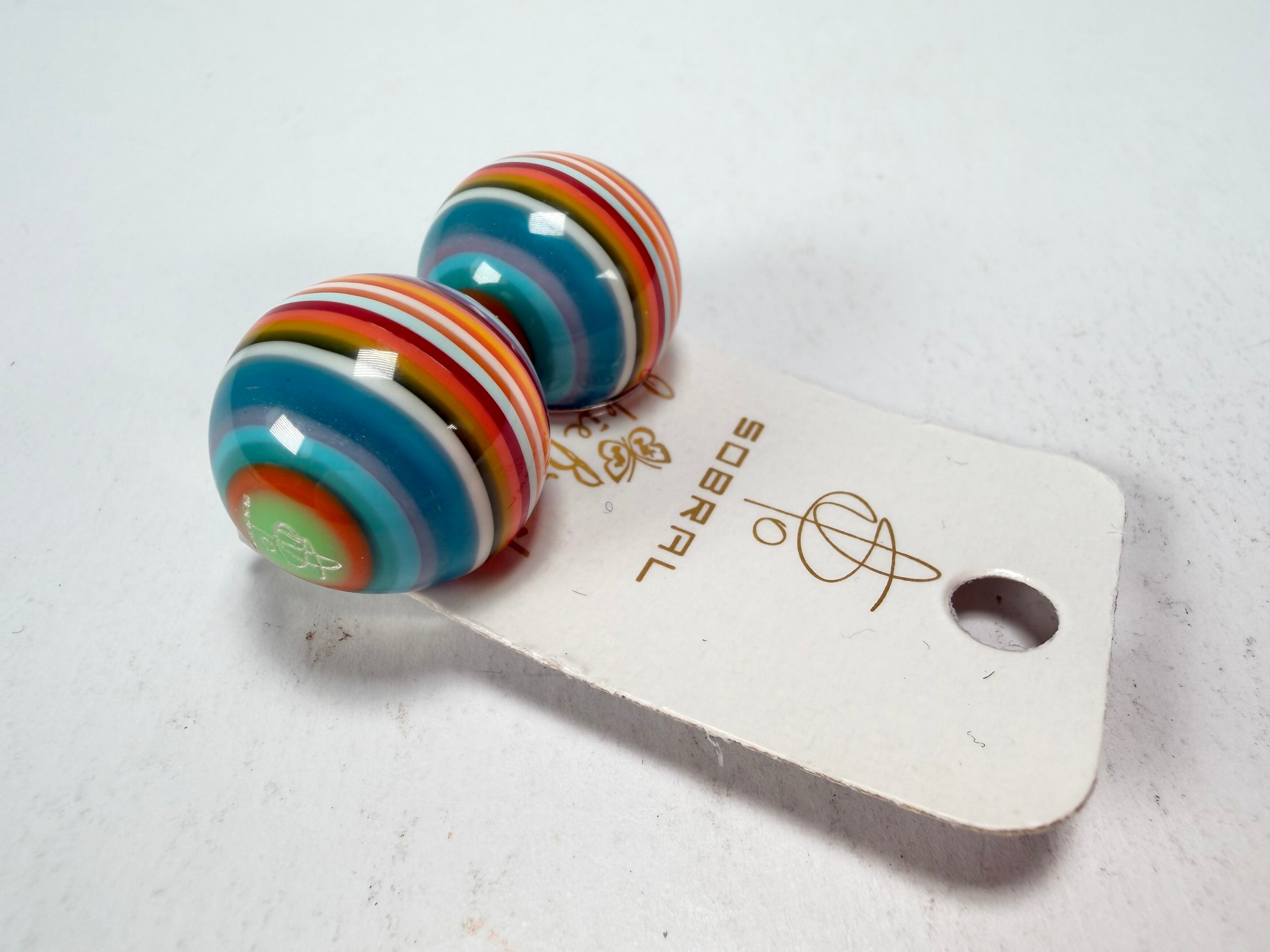 Jackie Brazil "Liquorice Stripes" Round Balls Clip On Resin Earrings ( E1337 )