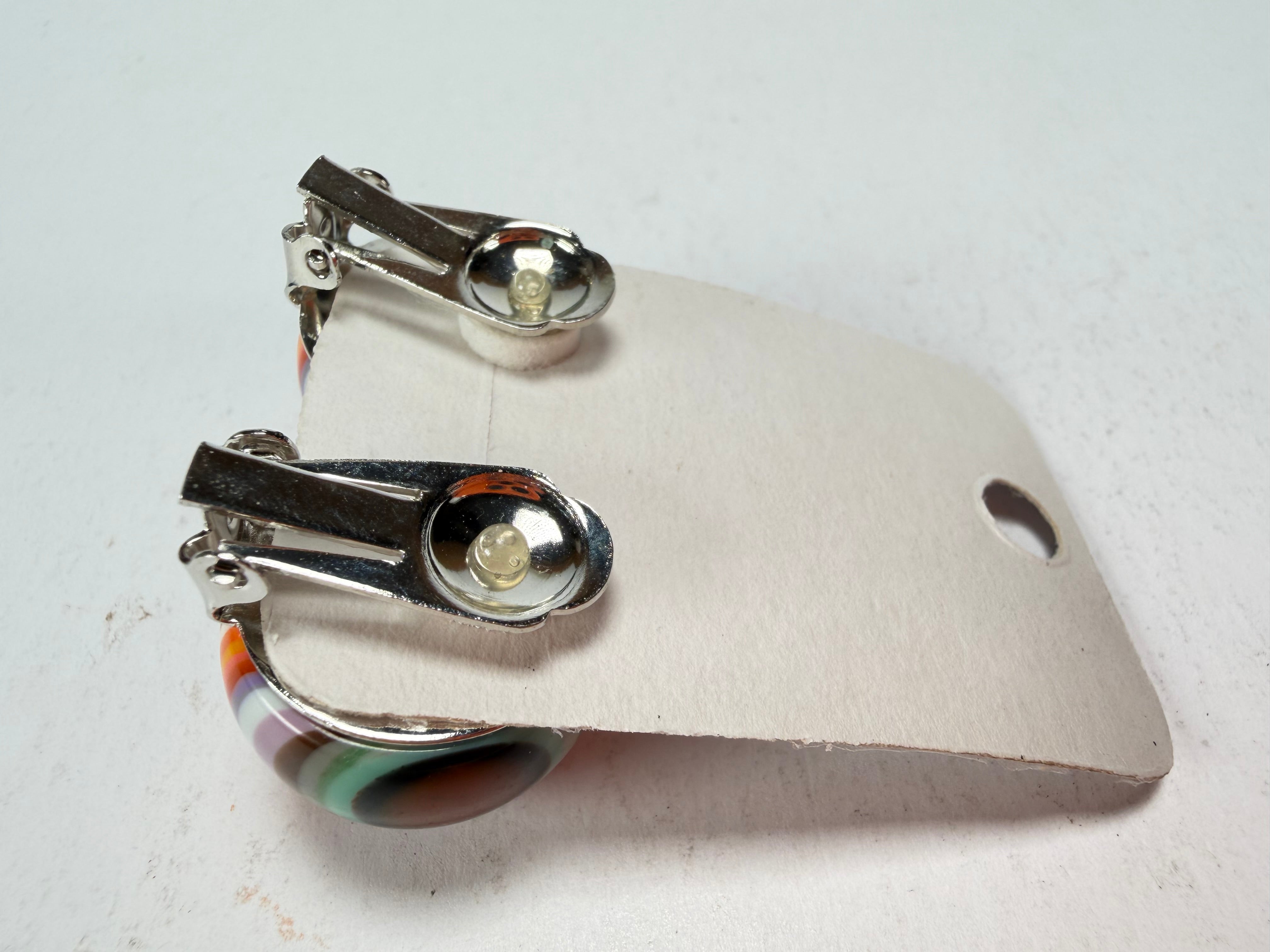 Jackie Brazil "Liquorice Stripes" Round Balls Clip On Resin Earrings ( E1337 )