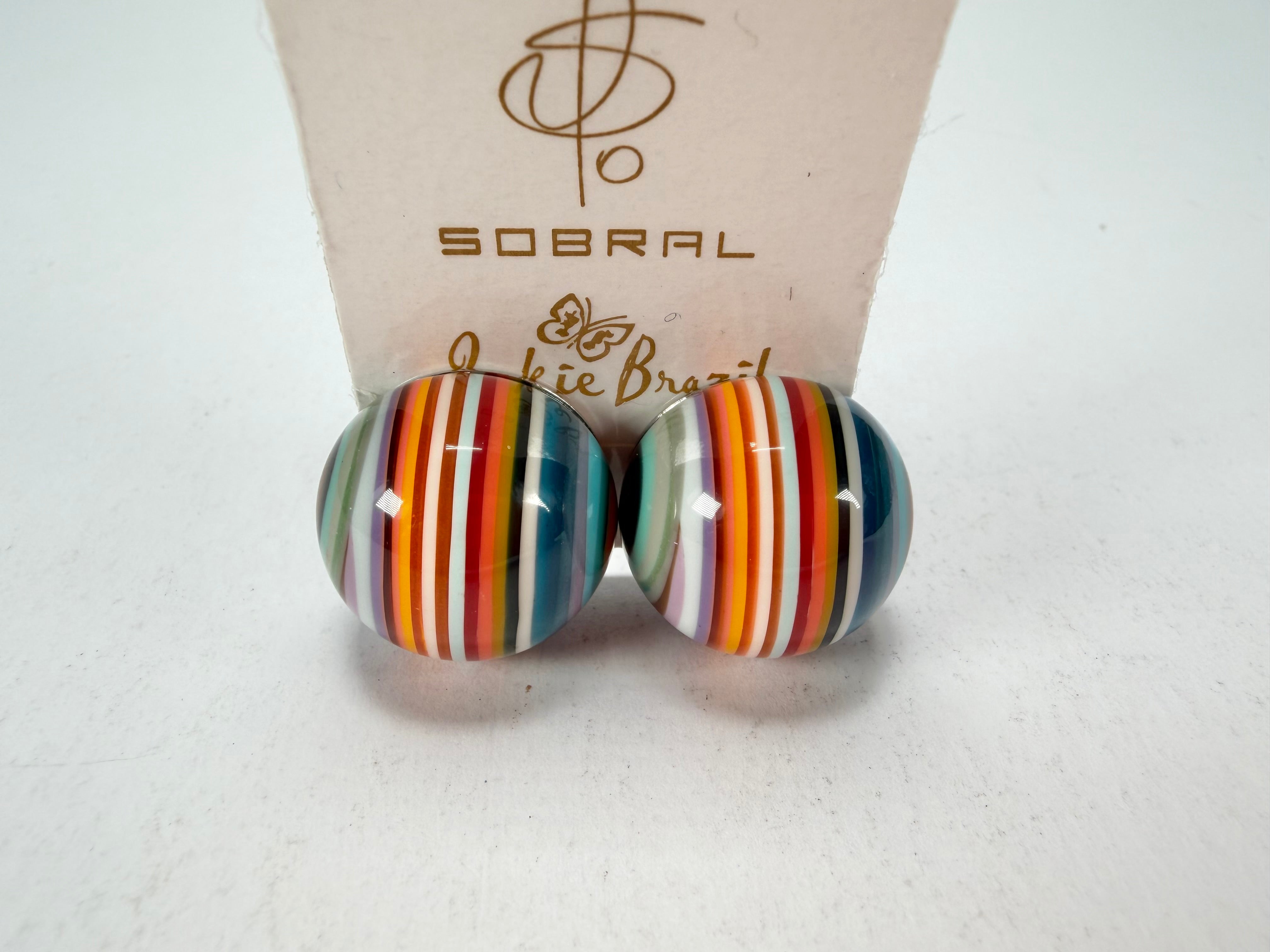 Jackie Brazil "Liquorice Stripes" Round Balls Clip On Resin Earrings ( E1337 )