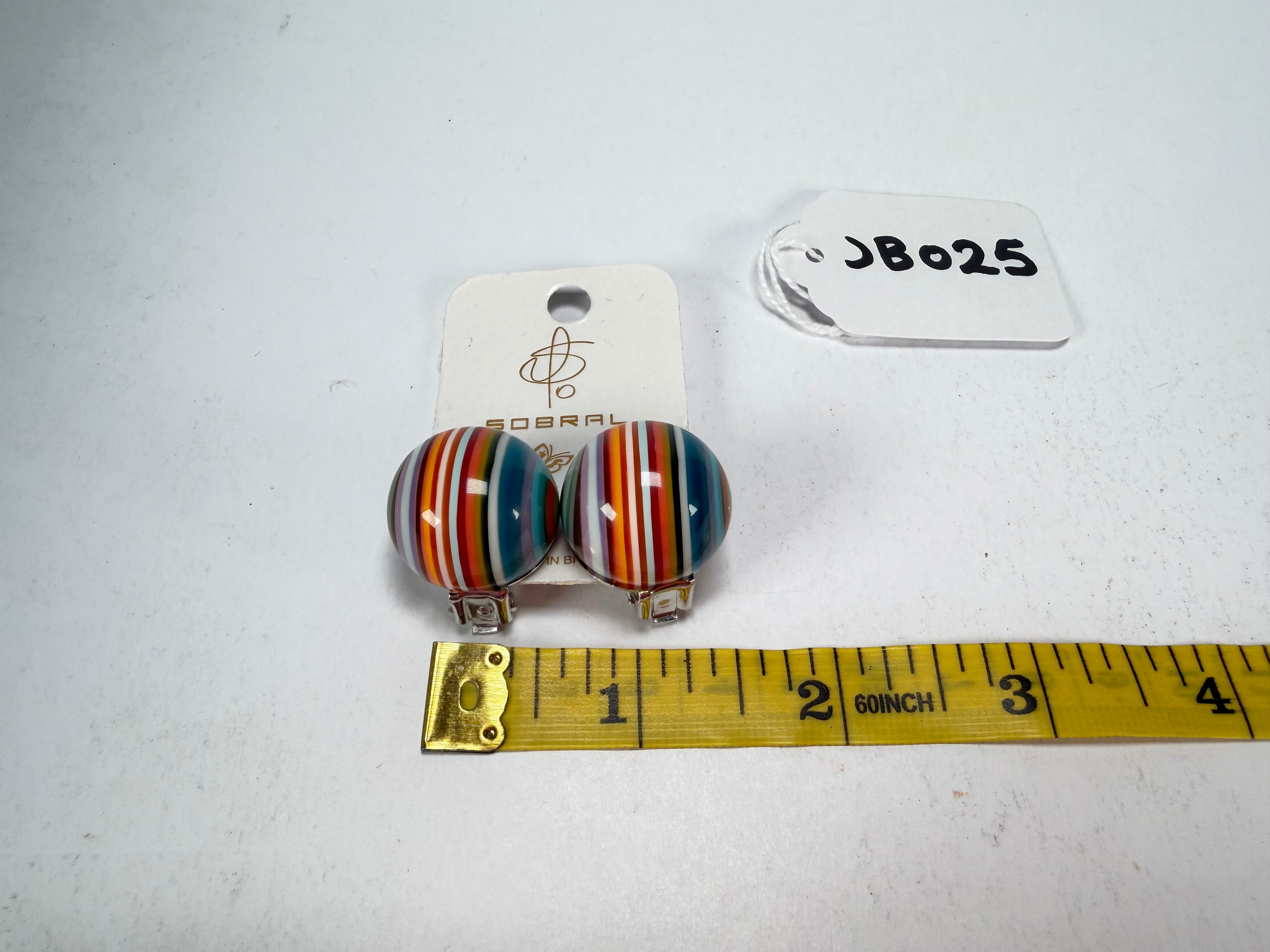 Jackie Brazil "Liquorice Stripes" Round Balls Clip On Resin Earrings ( E1337 )