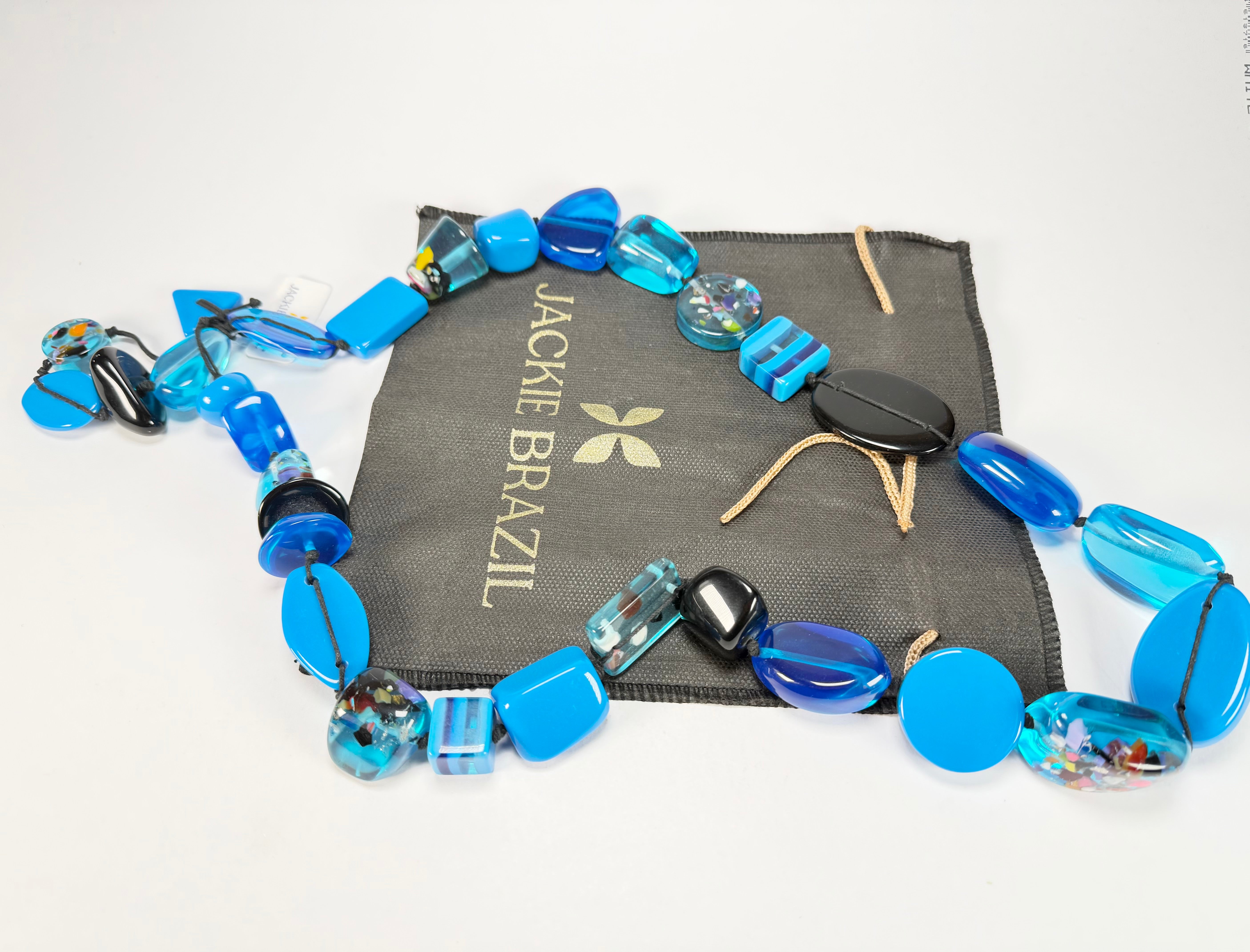 Jackie Brazil "Indiana" Blue Mix Multi-Bead Long Resin 110cm Necklace ( N0038 )