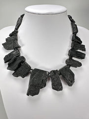 Jackie Brazil "Black Pieces" Charcoal Large Choker Necklace ( N2730 )