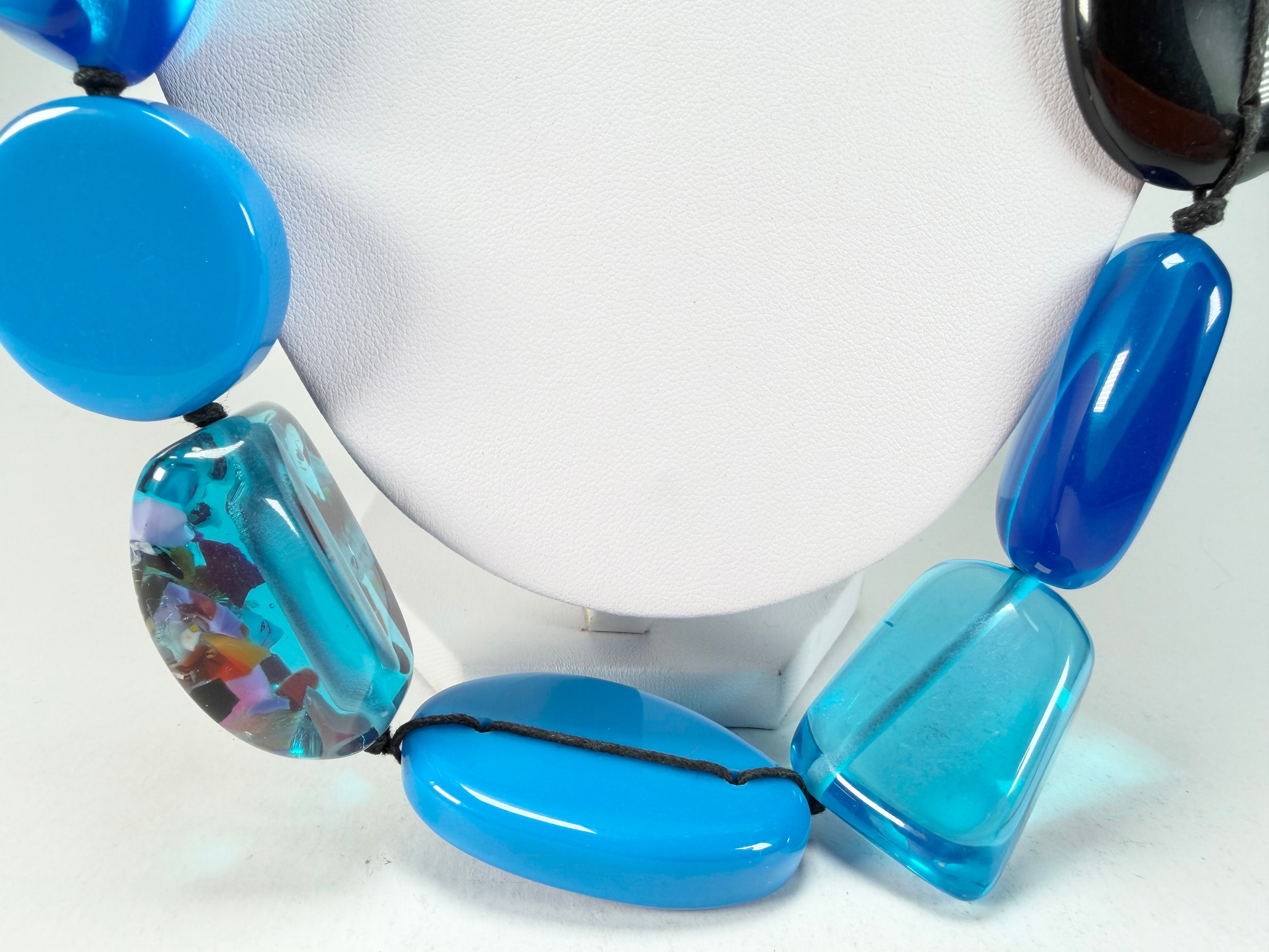 Jackie Brazil "Indiana" Blue Mix Multi-Bead Long Resin 110cm Necklace ( N0038 )