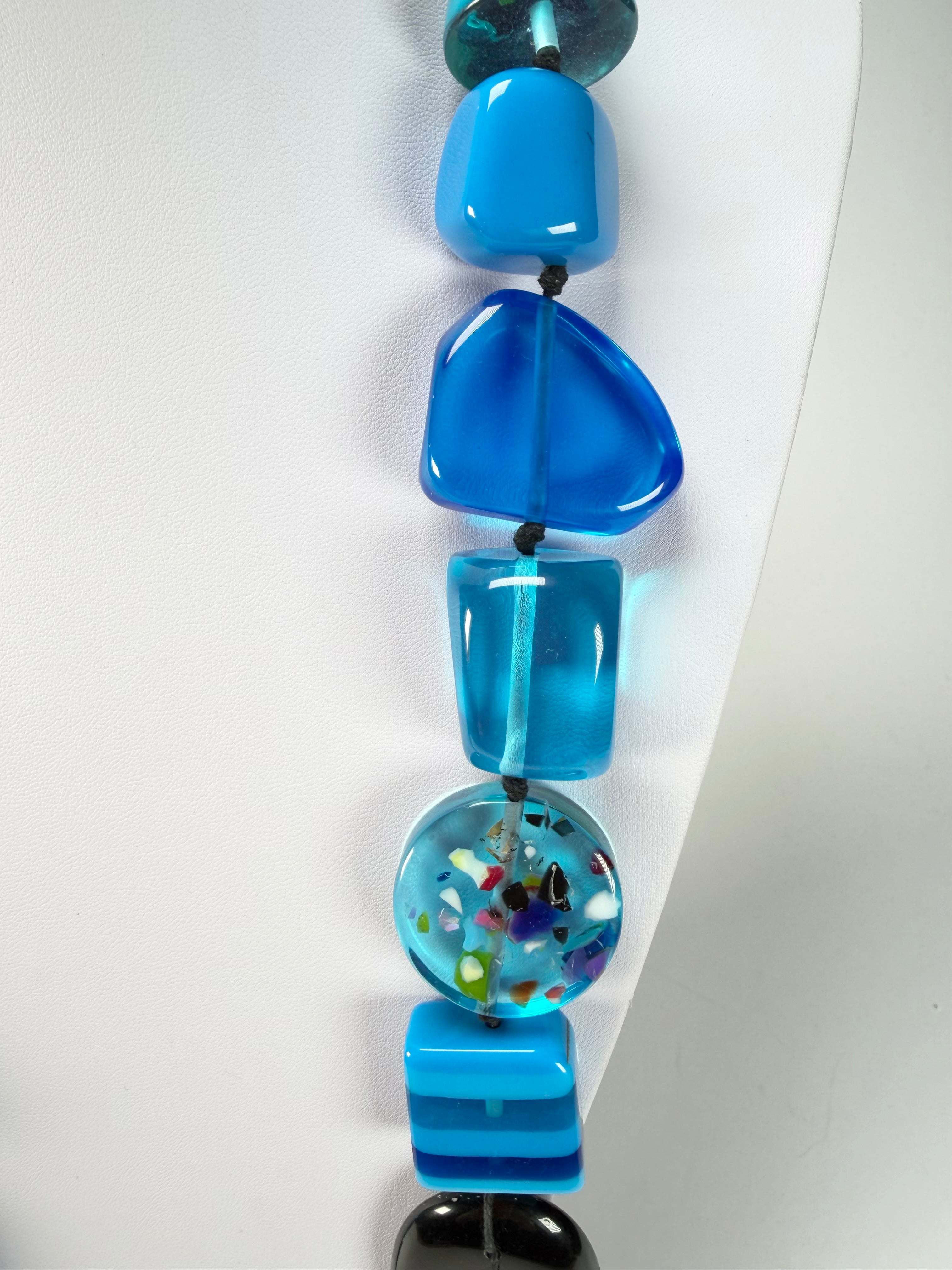 Jackie Brazil "Indiana" Blue Mix Multi-Bead Long Resin 110cm Necklace ( N0038 )