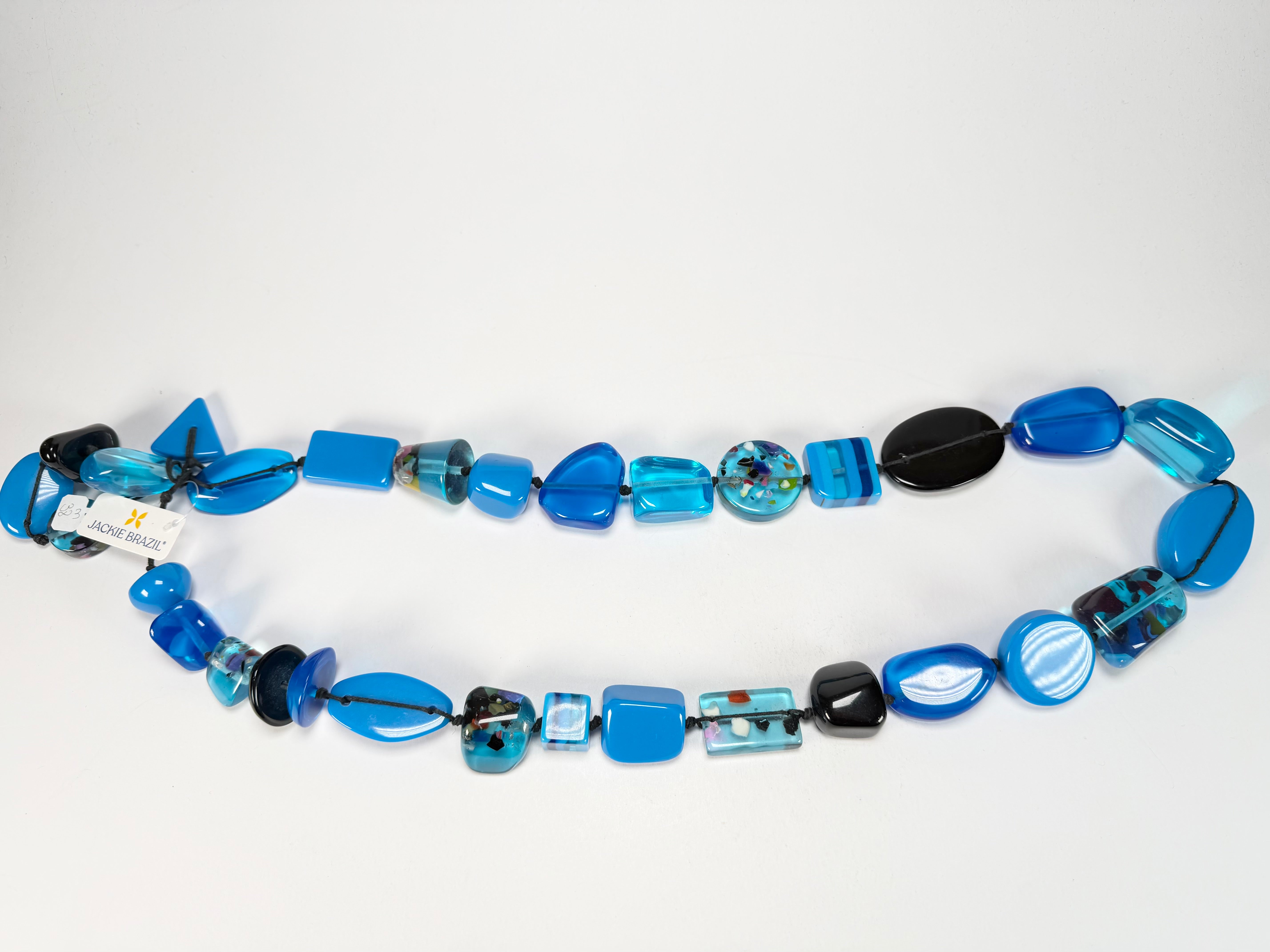 Jackie Brazil "Indiana" Blue Mix Multi-Bead Long Resin 110cm Necklace ( N0038 )
