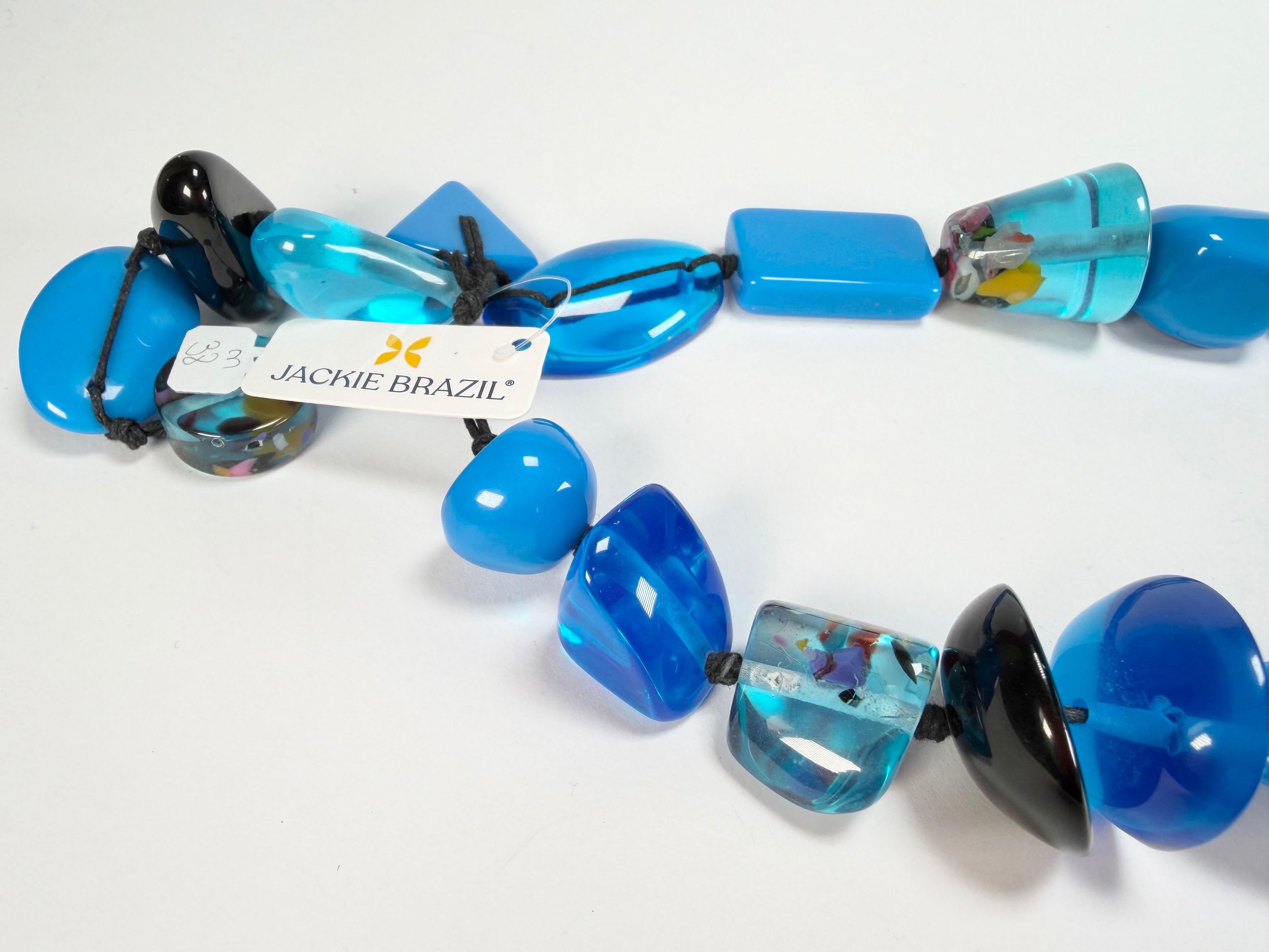 Jackie Brazil "Indiana" Blue Mix Multi-Bead Long Resin 110cm Necklace ( N0038 )