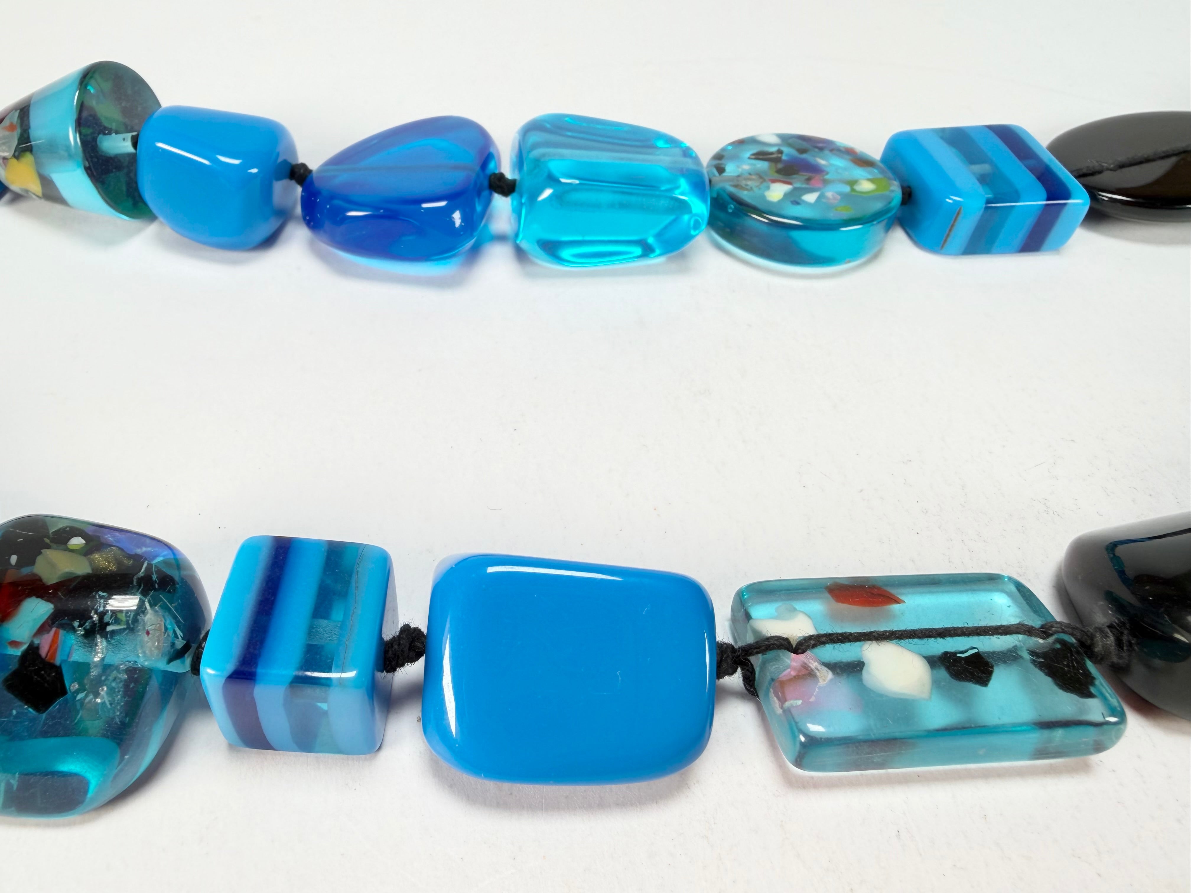 Jackie Brazil "Indiana" Blue Mix Multi-Bead Long Resin 110cm Necklace ( N0038 )