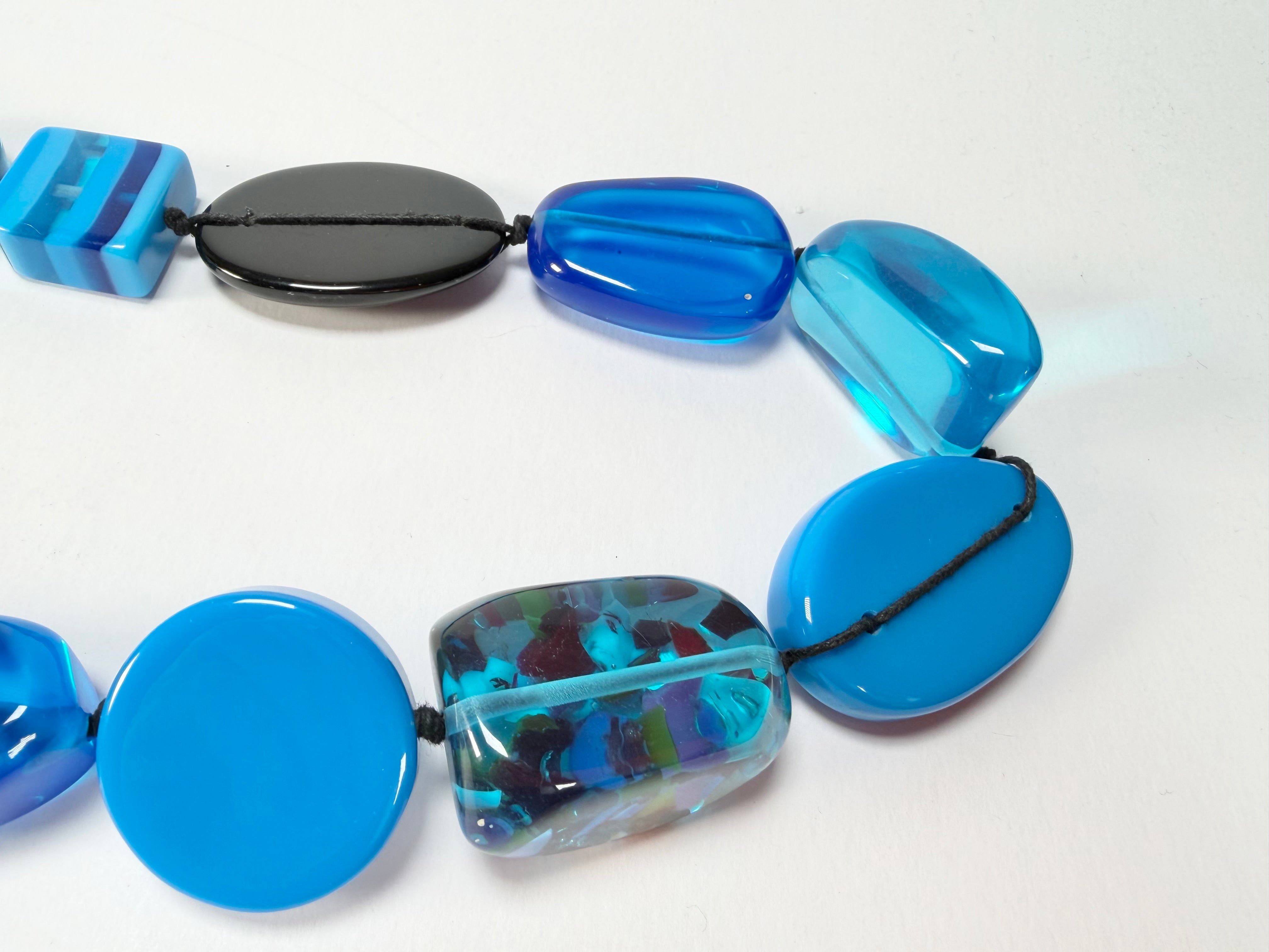 Jackie Brazil "Indiana" Blue Mix Multi-Bead Long Resin 110cm Necklace ( N0038 )