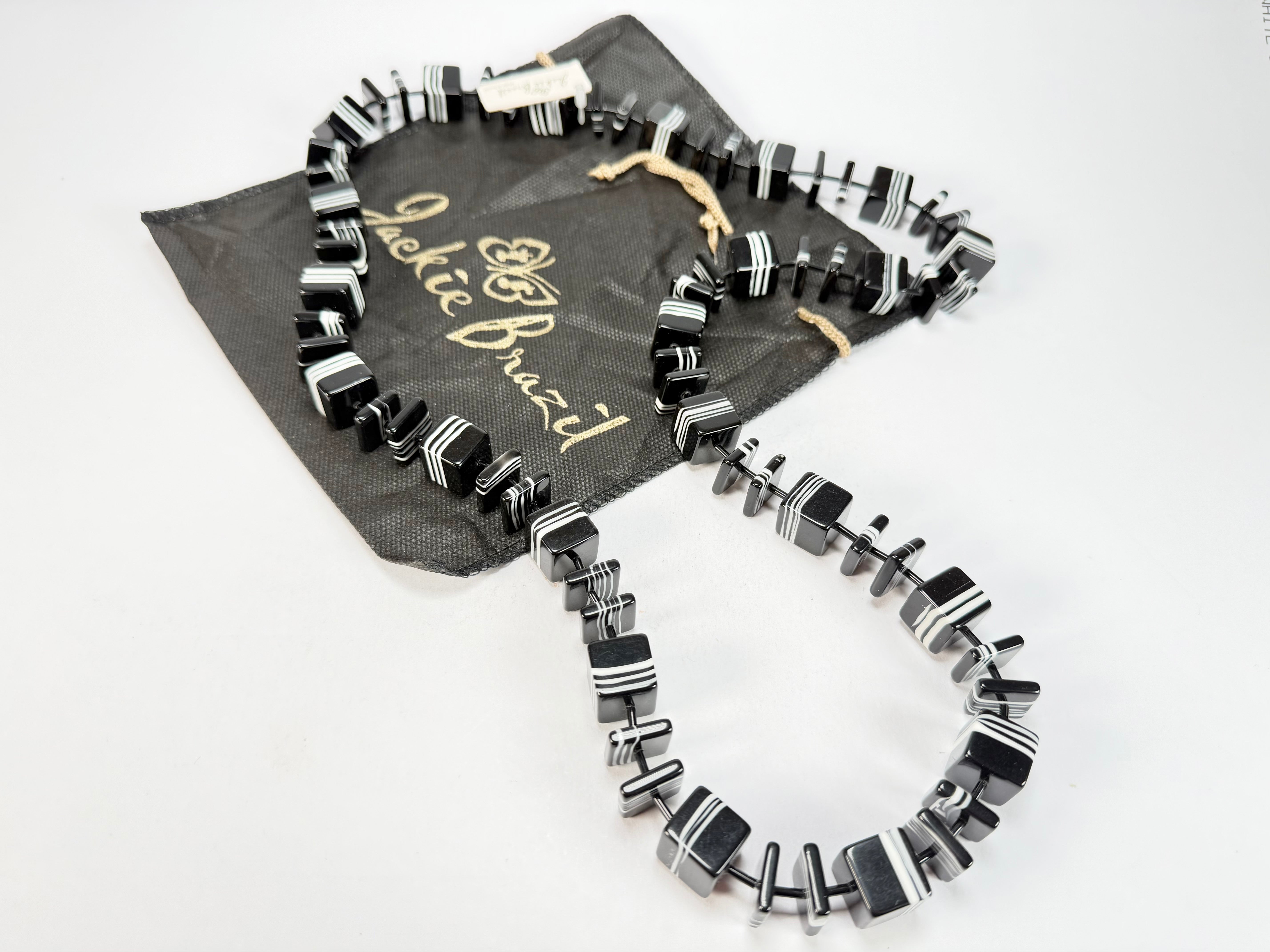Jackie Brazil "Bar Code" Black & White Liquorice Squares 110cm Resin Necklace ( N2200 )