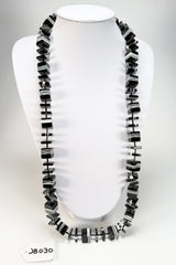 Jackie Brazil "Bar Code" Black & White Liquorice Squares 110cm Resin Necklace ( N2200 )