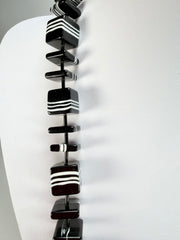 Jackie Brazil "Bar Code" Black & White Liquorice Squares 110cm Resin Necklace ( N2200 )