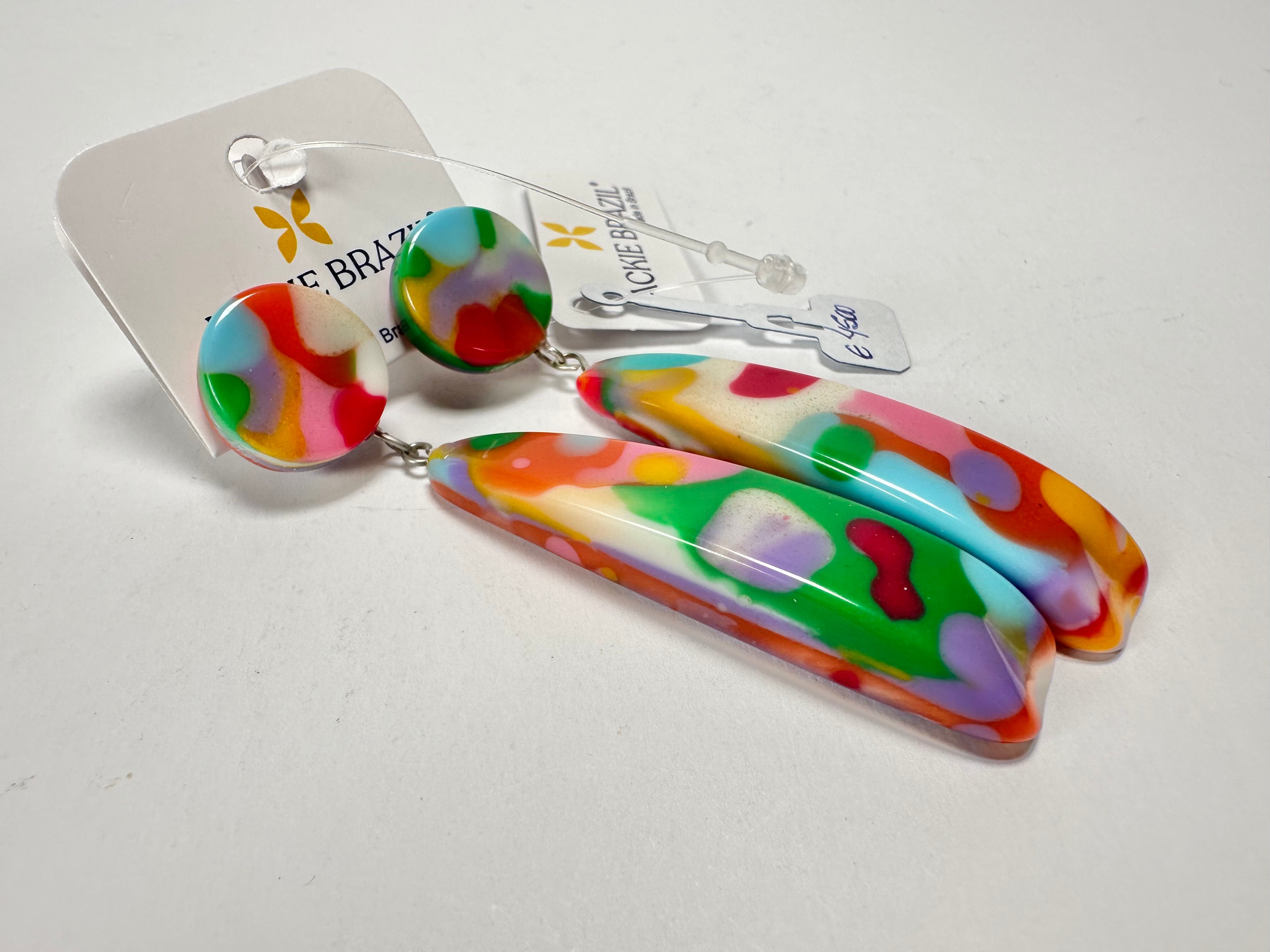 Jackie Brazil "Mel" Kandinsky Stud & Leaf On Pin Resin Earrings ( E4500 )