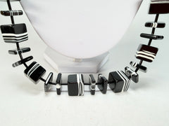 Jackie Brazil "Bar Code" Black & White Liquorice Squares 110cm Resin Necklace ( N2200 )