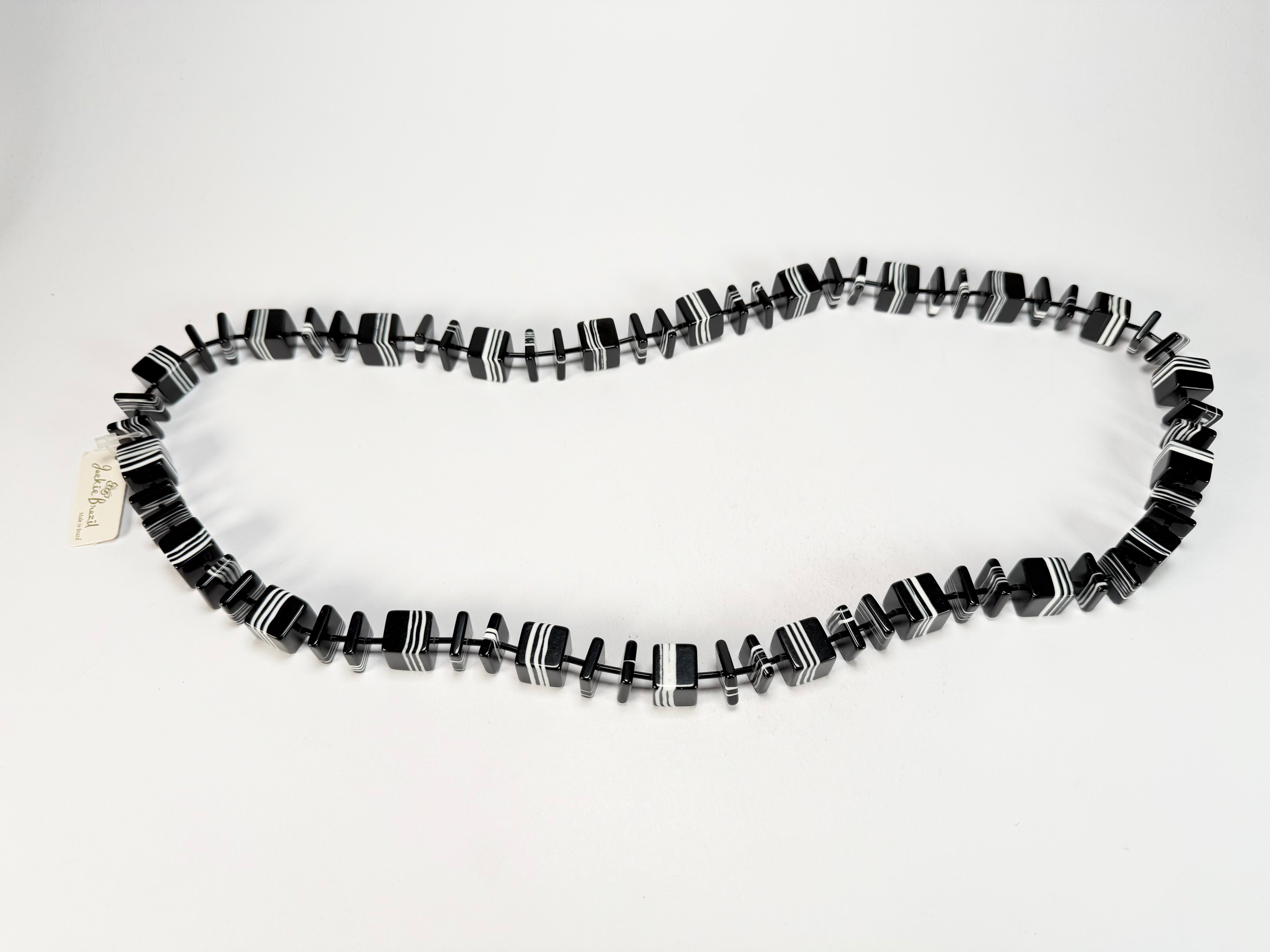 Jackie Brazil "Bar Code" Black & White Liquorice Squares 110cm Resin Necklace ( N2200 )