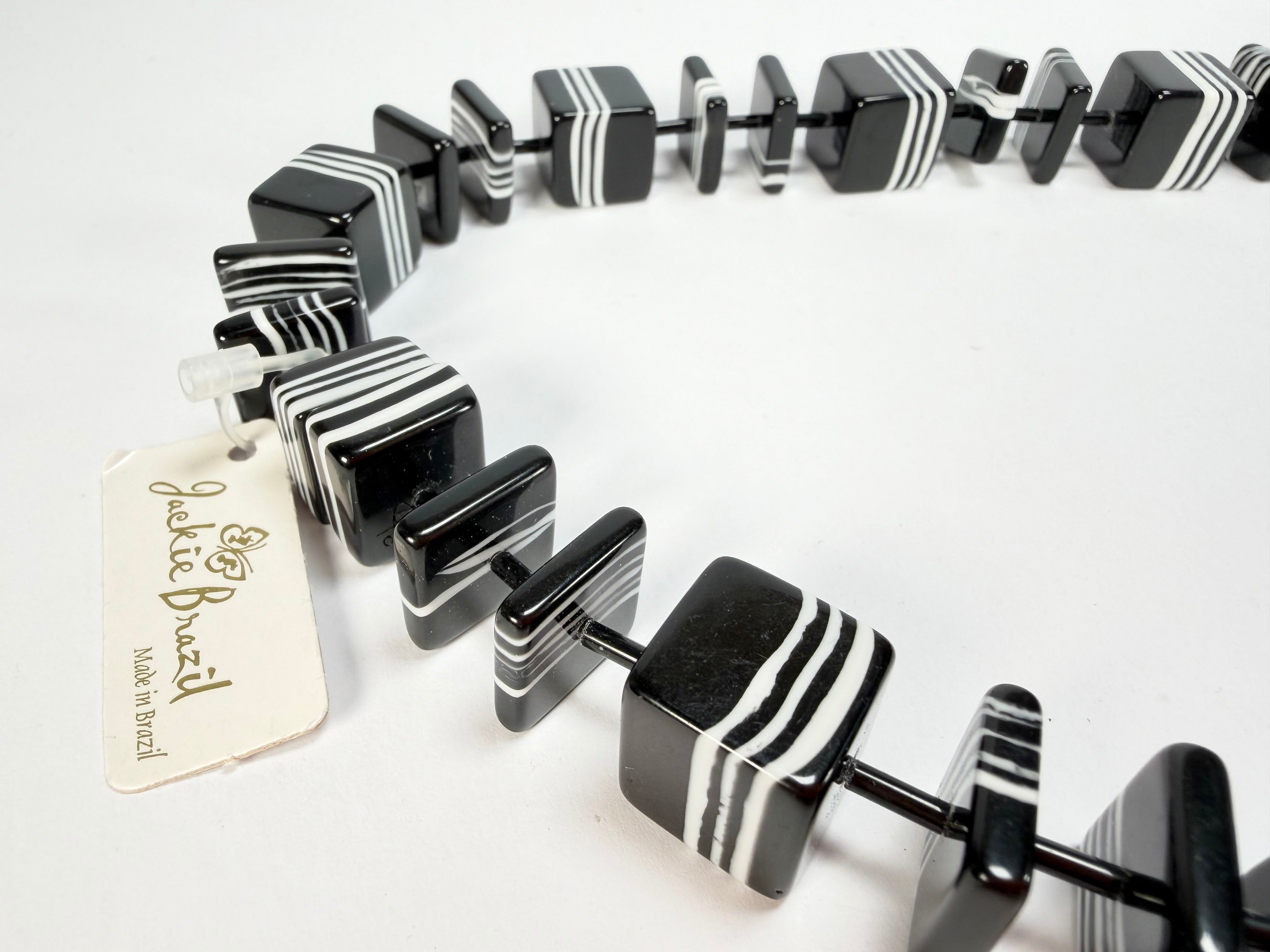 Jackie Brazil "Bar Code" Black & White Liquorice Squares 110cm Resin Necklace ( N2200 )