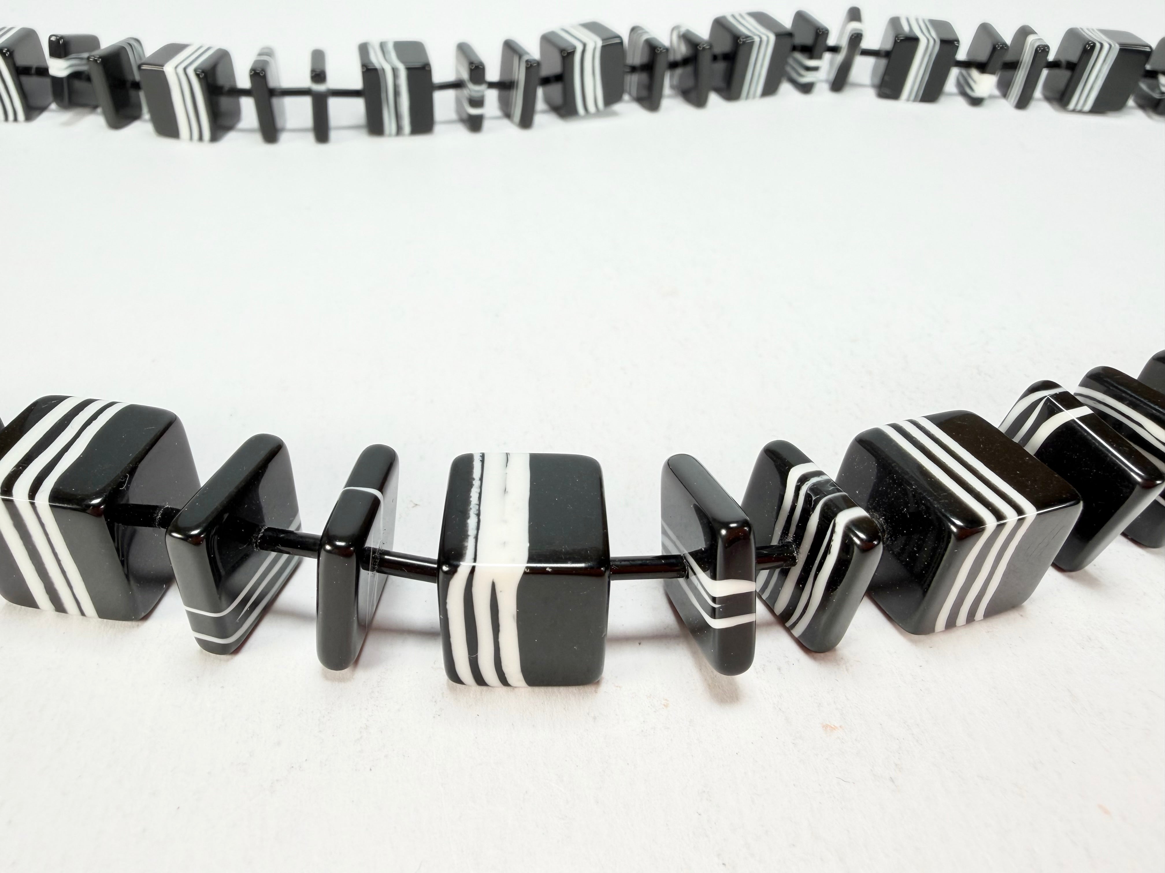 Jackie Brazil "Bar Code" Black & White Liquorice Squares 110cm Resin Necklace ( N2200 )