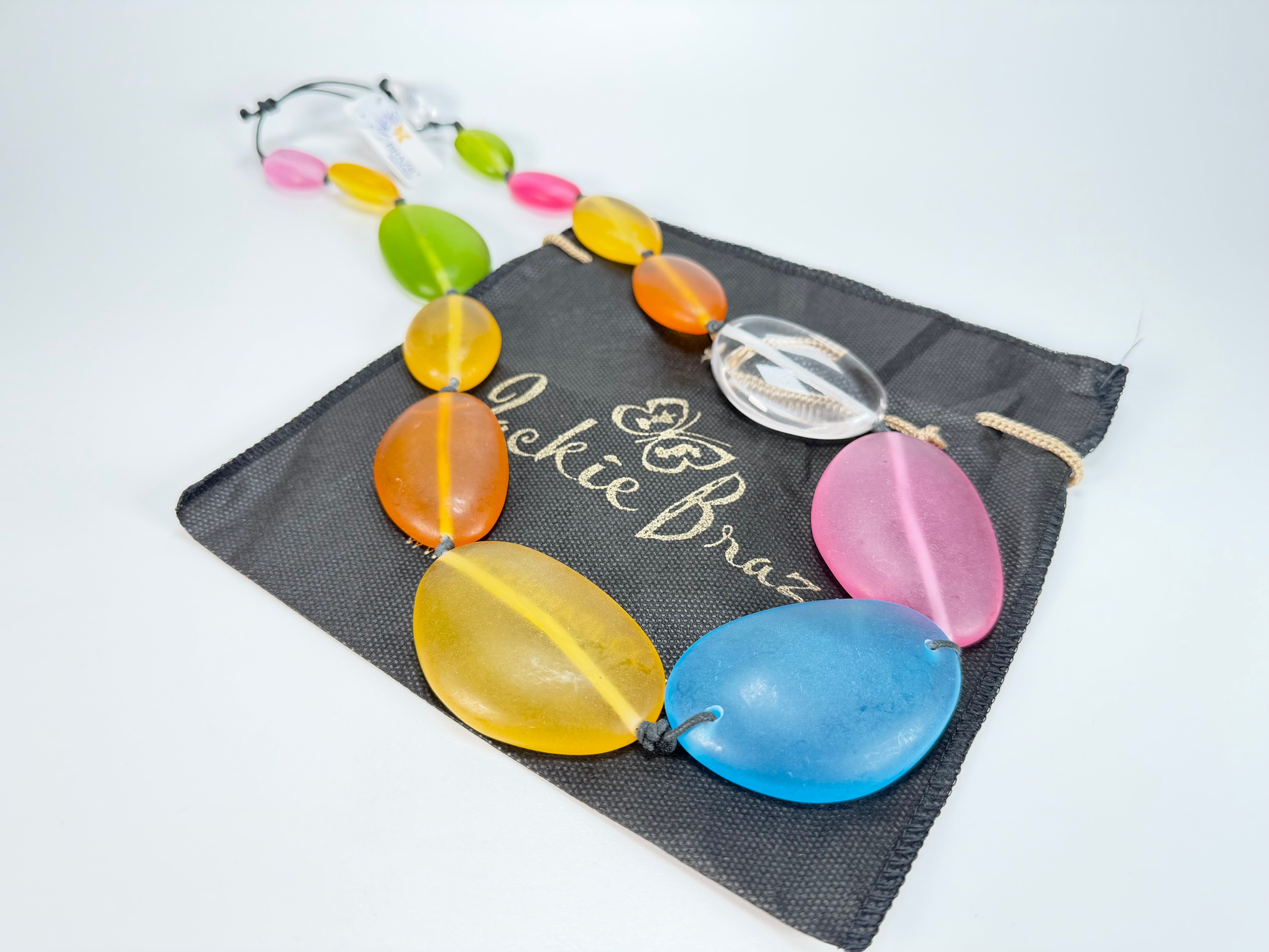 Jackie Brazil "Transparent" Summer Frost Long Flat Riverstones 65cm Necklace ( N3700 )