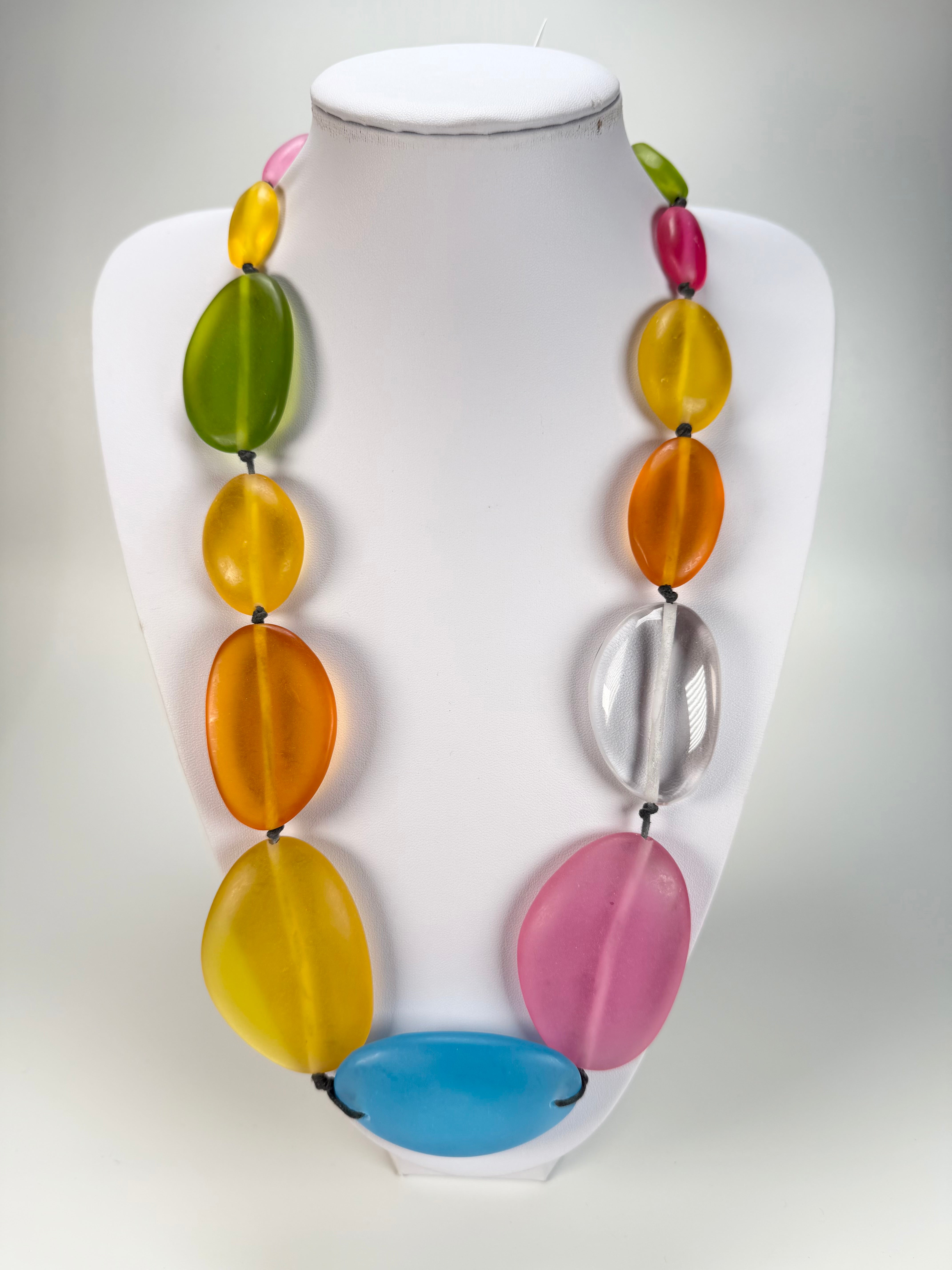 Jackie Brazil "Transparent" Summer Frost Long Flat Riverstones 65cm Necklace ( N3700 )