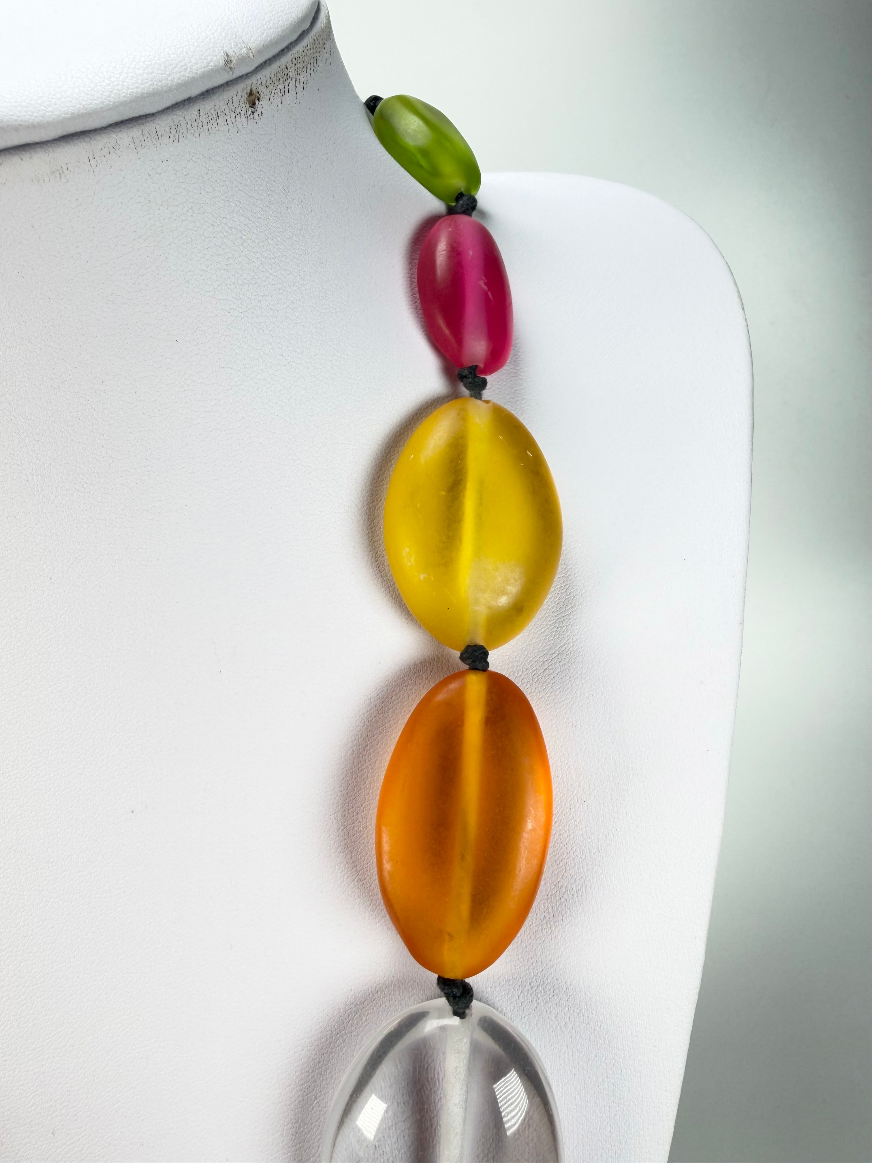 Jackie Brazil "Transparent" Summer Frost Long Flat Riverstones 65cm Necklace ( N3700 )