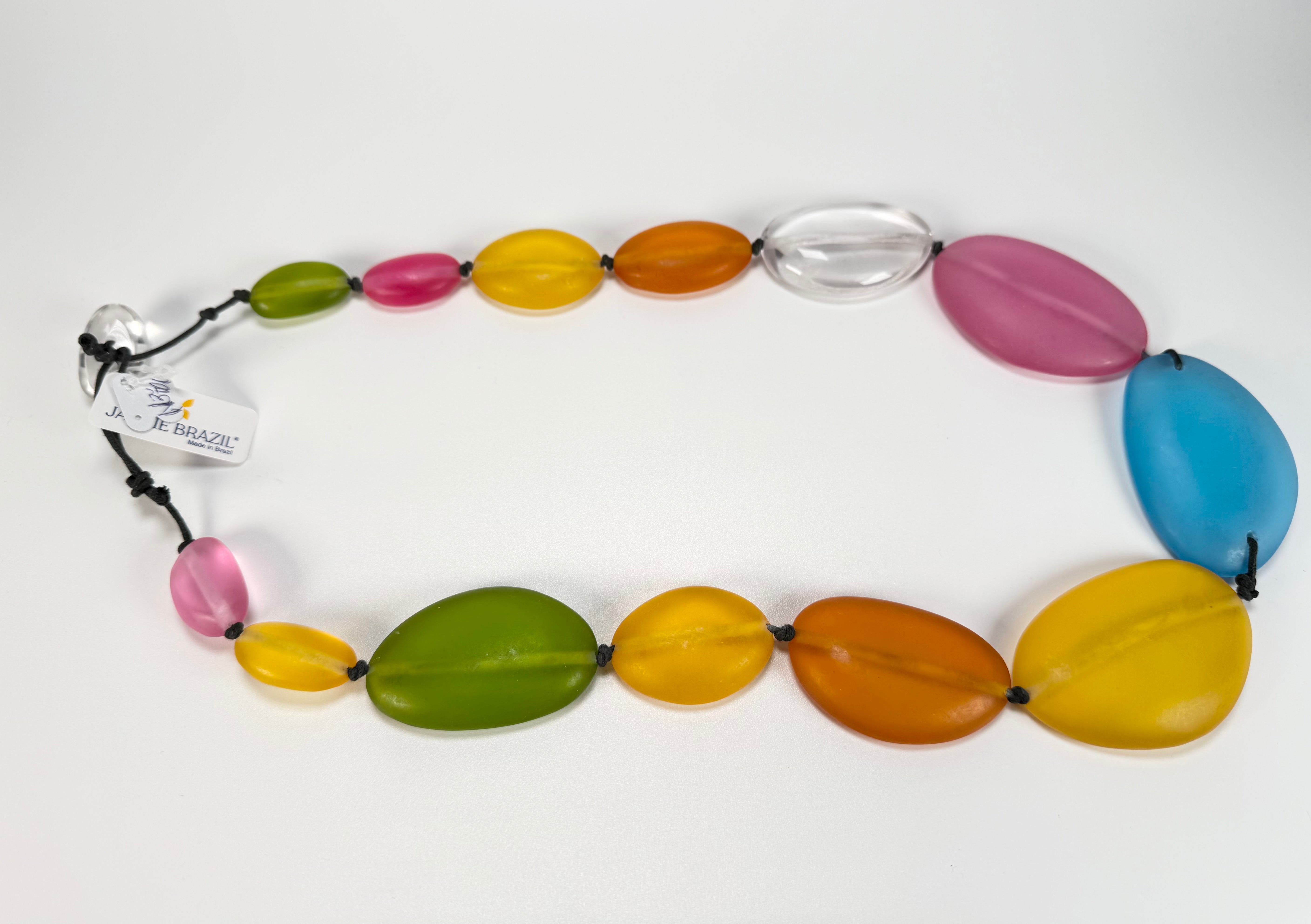 Jackie Brazil "Transparent" Summer Frost Long Flat Riverstones 65cm Necklace ( N3700 )