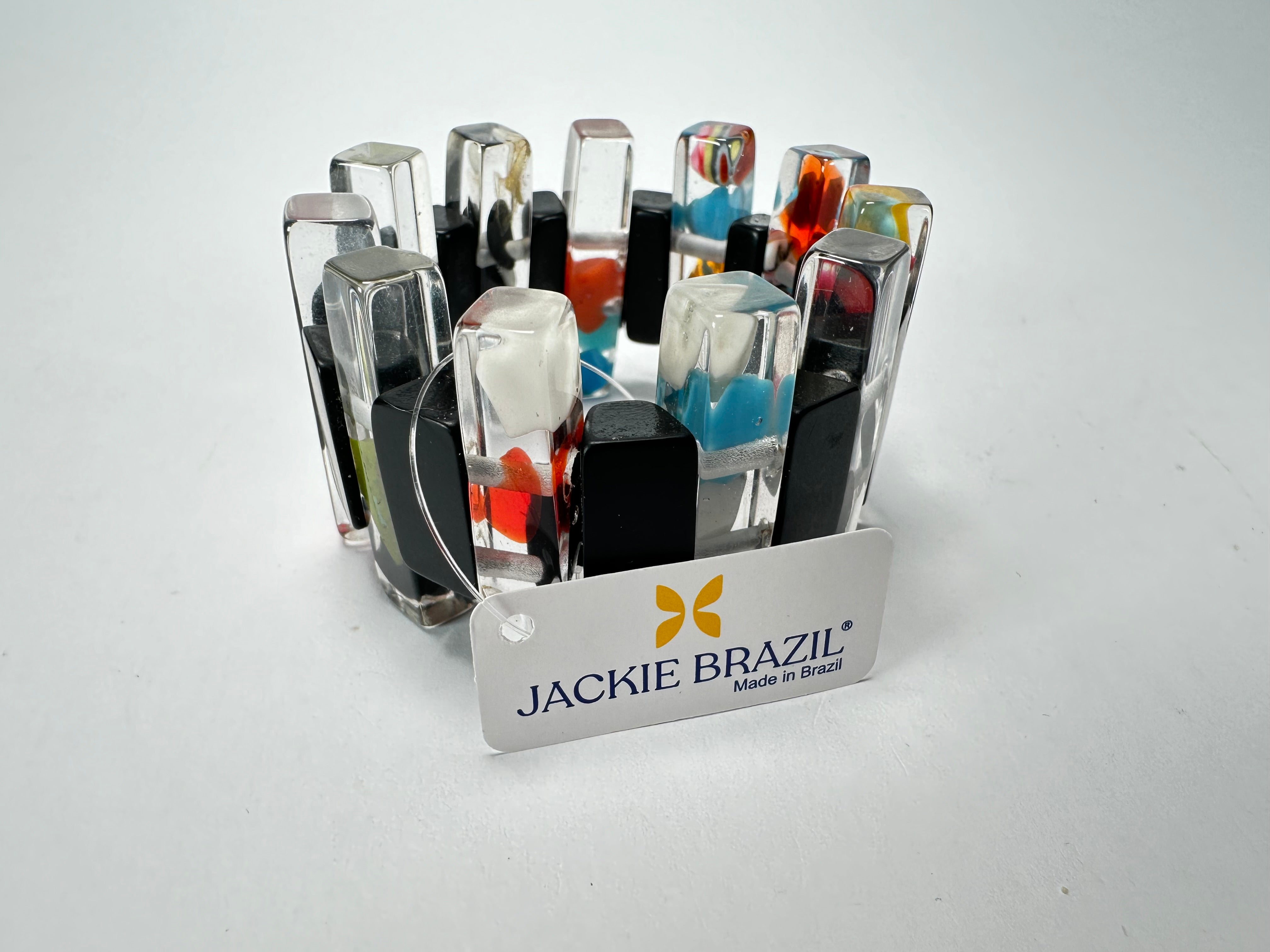 Jackie Brazil "Prototype" Black Gloss & Cascade Short Crown Elasticated Bracelet ( B0080 )