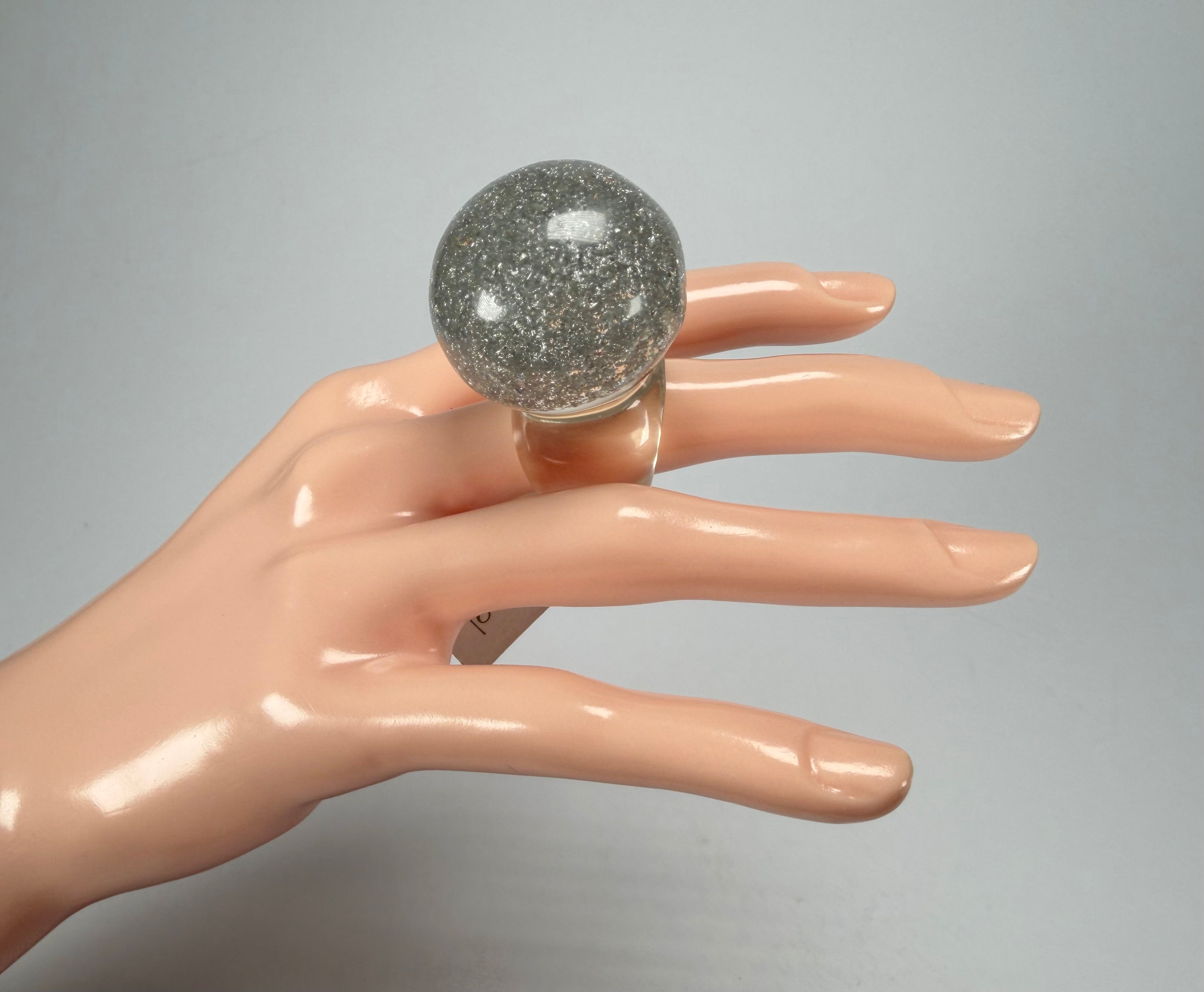 Jackie Brazil "Splendour" Large Ball Silver Flakes Ring ( R2500 ) Size UK - Q / US - 8