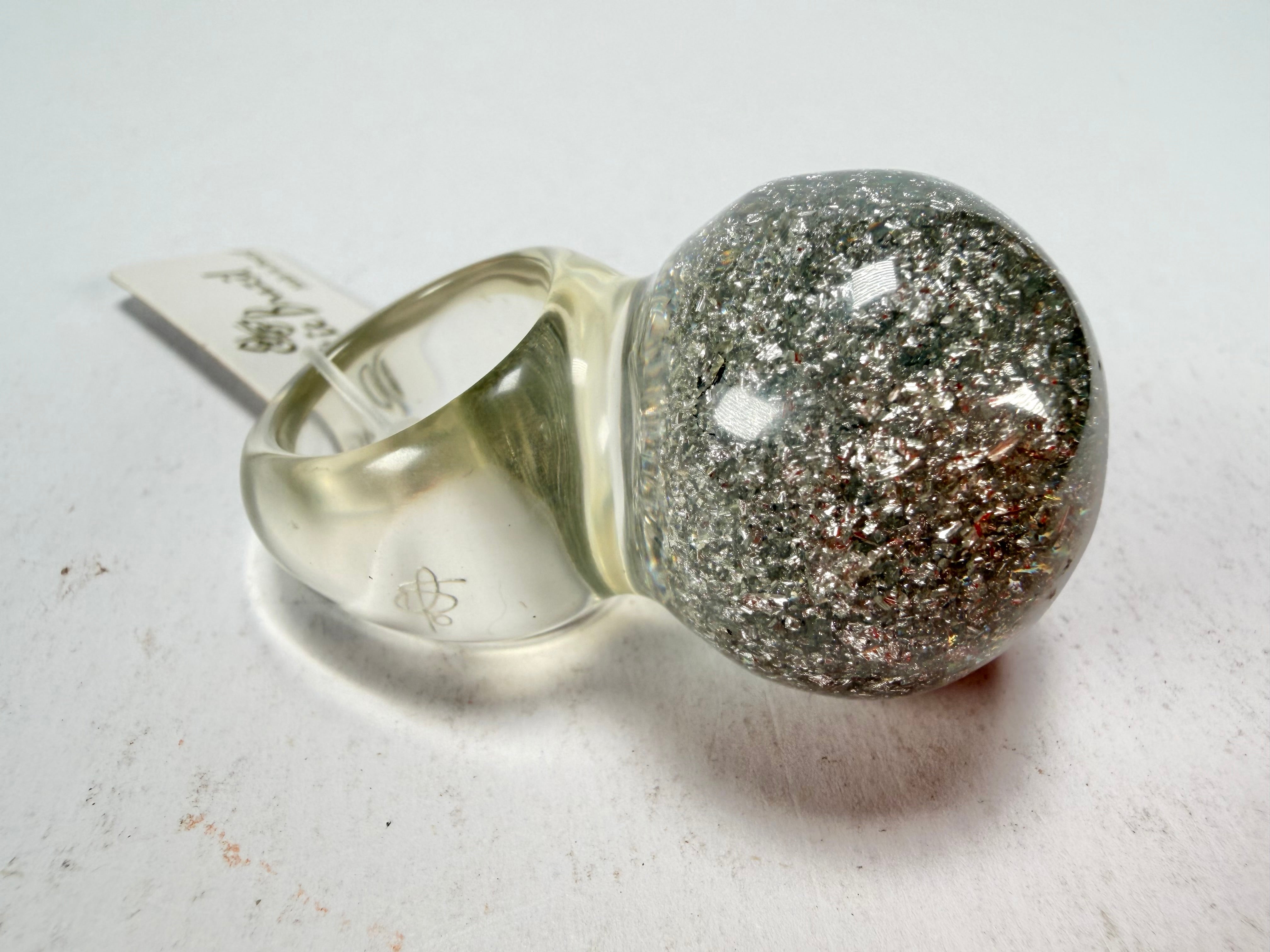 Jackie Brazil "Splendour" Large Ball Silver Flakes Ring ( R2500 ) Size UK - Q / US - 8